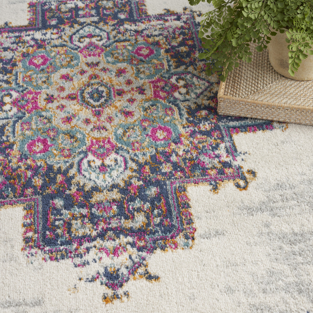 8' x 10' Cream Floral Power Loom Distressed Area Rug - Exquisite and Elegant Design for Creating Cozy Living Spaces