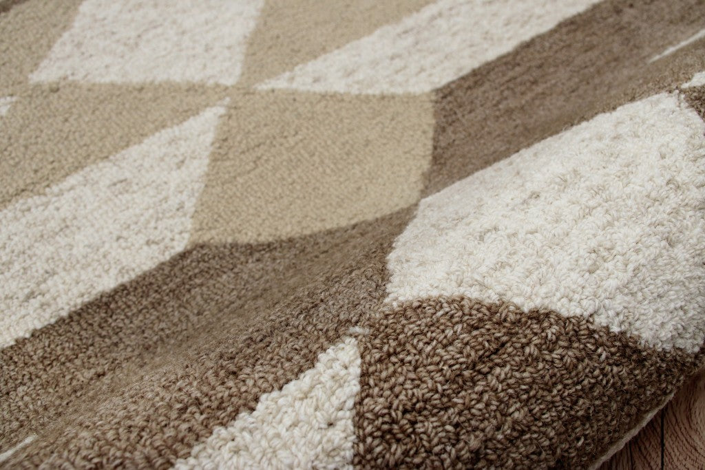Durable Round Brown Bohemian Geometric Wool Area Rug for Modern & Classic Homes