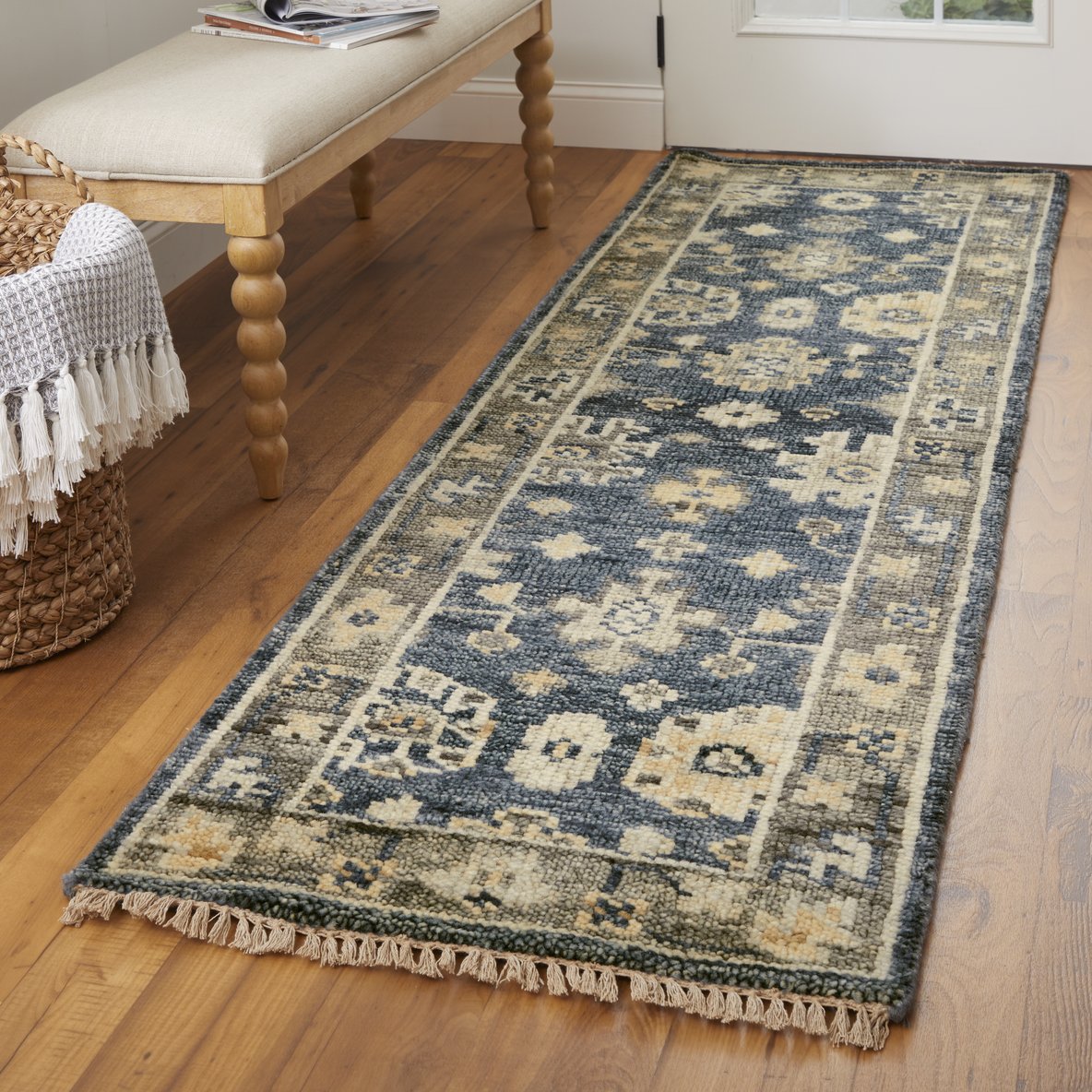 Fillmore Handmade Wool Rug - Traditional Floral Design in Rich Blue and Gray Tones