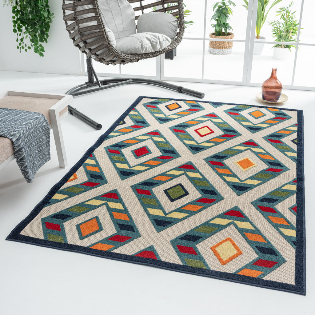 Stylish Non-Skid Blue Striped Rectangle Rug for Indoor & Outdoor Use