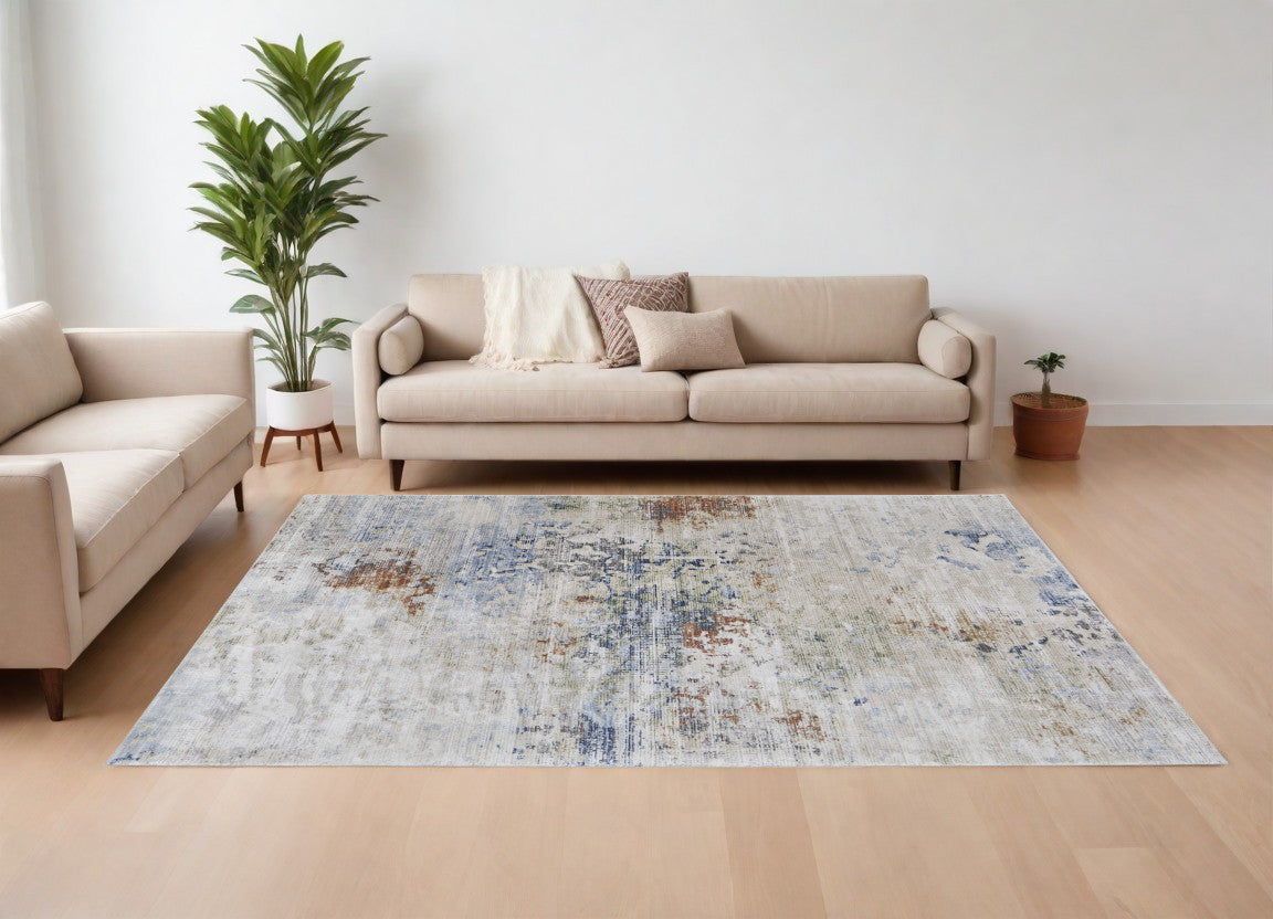 Stylish Stain-Resistant Modern Abstract Area Rug in Red, Blue, and Ivory for Family Rooms
