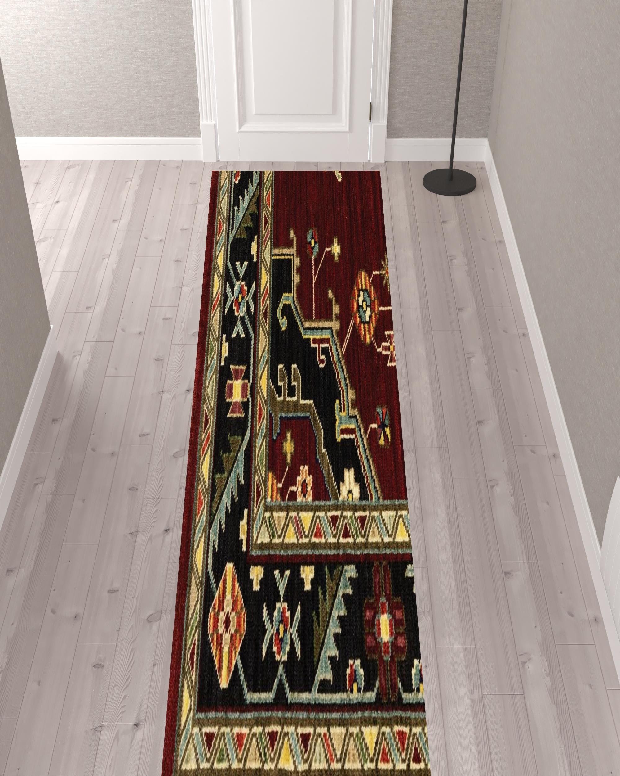Vibrantly Colored Oriental Design Stain Resistant Area Runner Rug with Fringe in Red, Ivory, Blue, and Orange for Home Decor