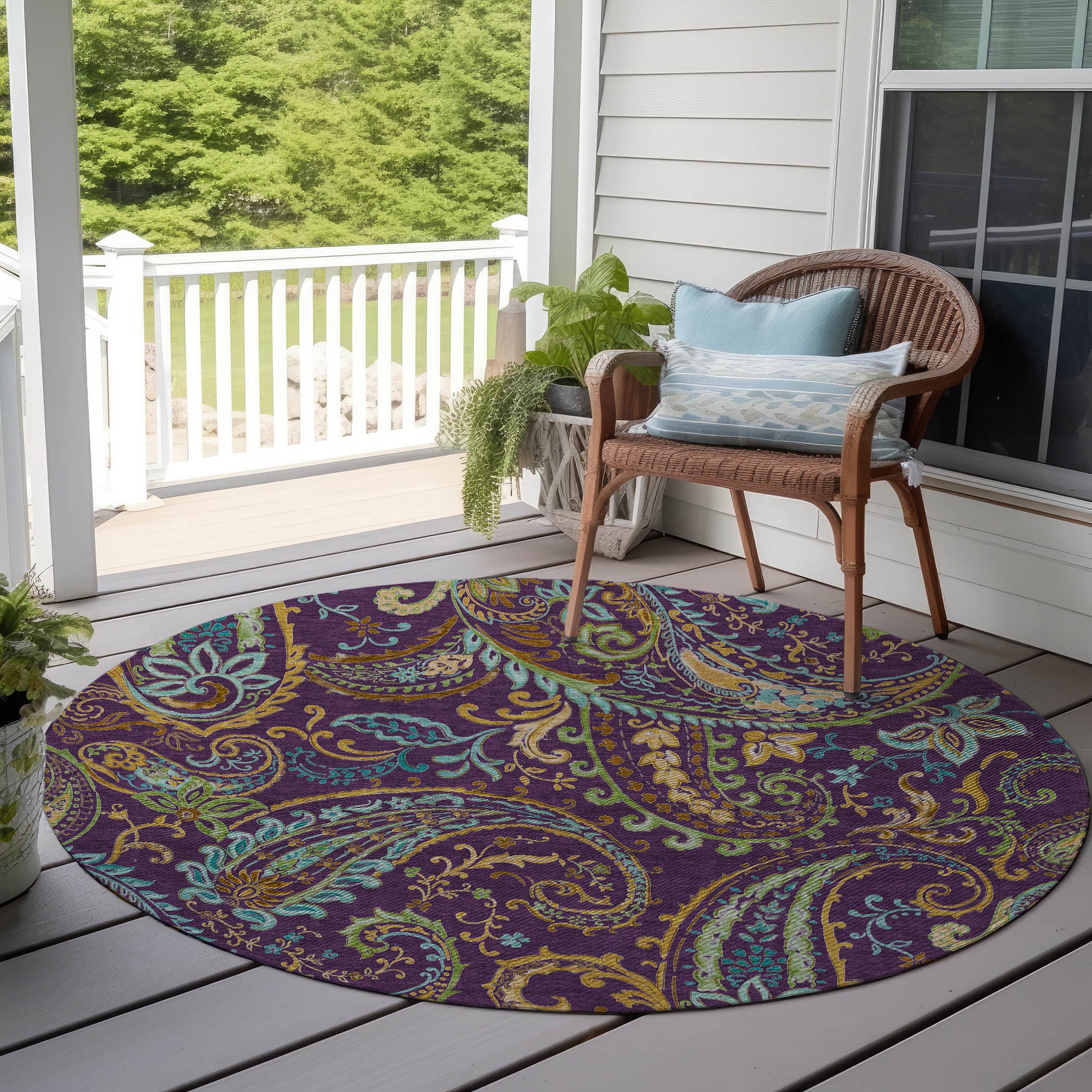 Stylish and Stain-Resistant Washable Outdoor Area Runner Rug with Paisley Pattern - Perfect for Spaces with Kids and Pets