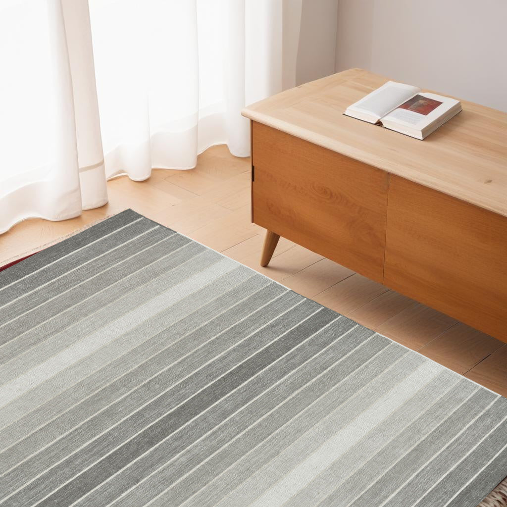 Exquisite Hand-Woven Blue Wool Area Rug with Unique Striped Design, Stain-Resistant, Ideal for Spaces with Kids and Pets