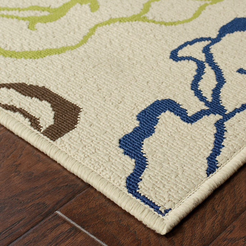 Stain-Resistant Green and Ivory Floral Outdoor and Indoor Area Rugs for Various Spaces