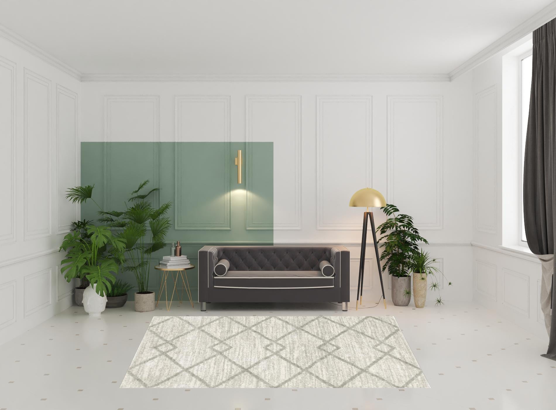 Stylish and Stain-Resistant Ivory and Grey Geometric Shag Area Runner Rug Ideal for Kids and Pet-Friendly Spaces