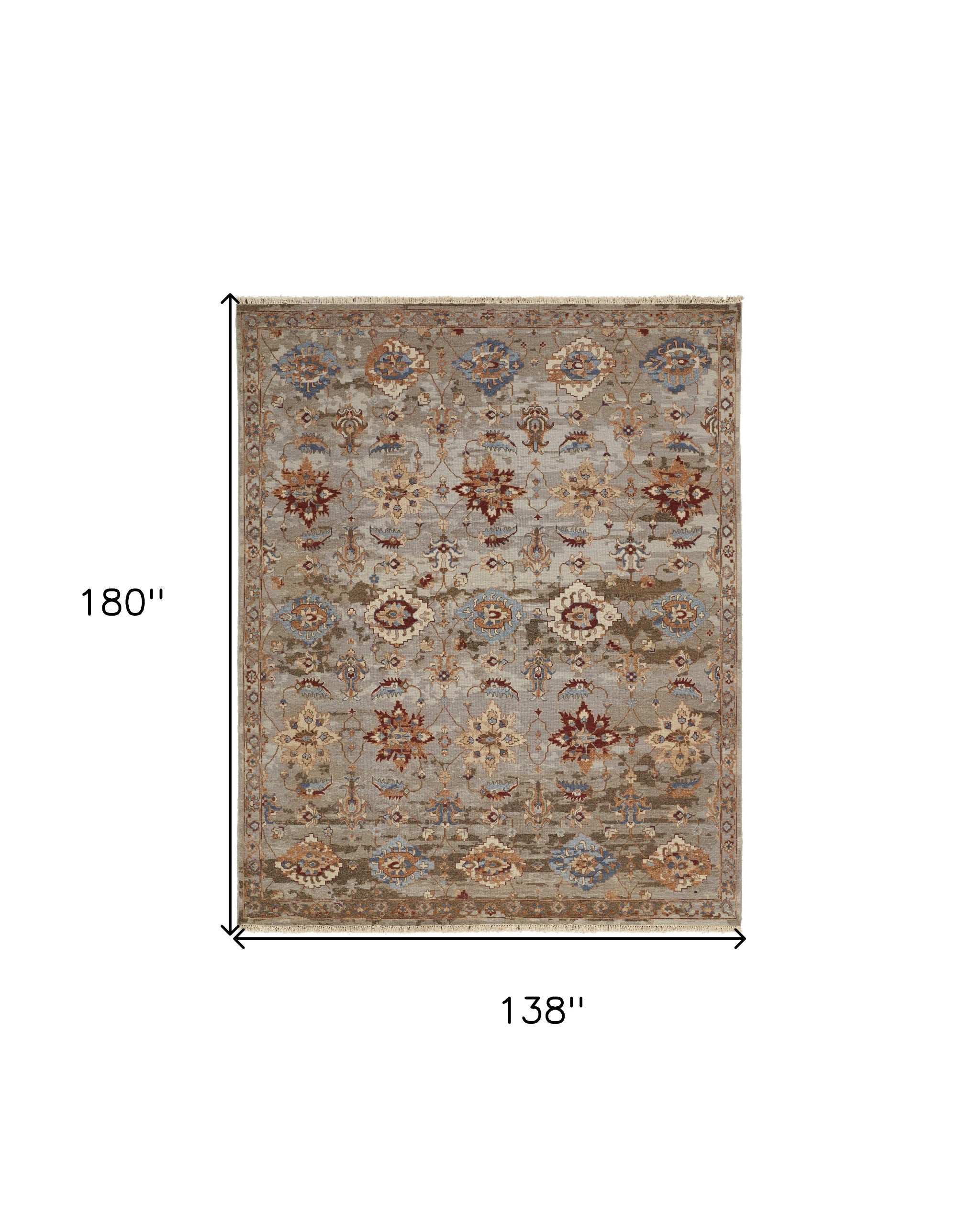 Exquisite Hand - Knotted Wool Floral Area Rug with Fringe, Stain - Resistant, Perfect for Interior Accent