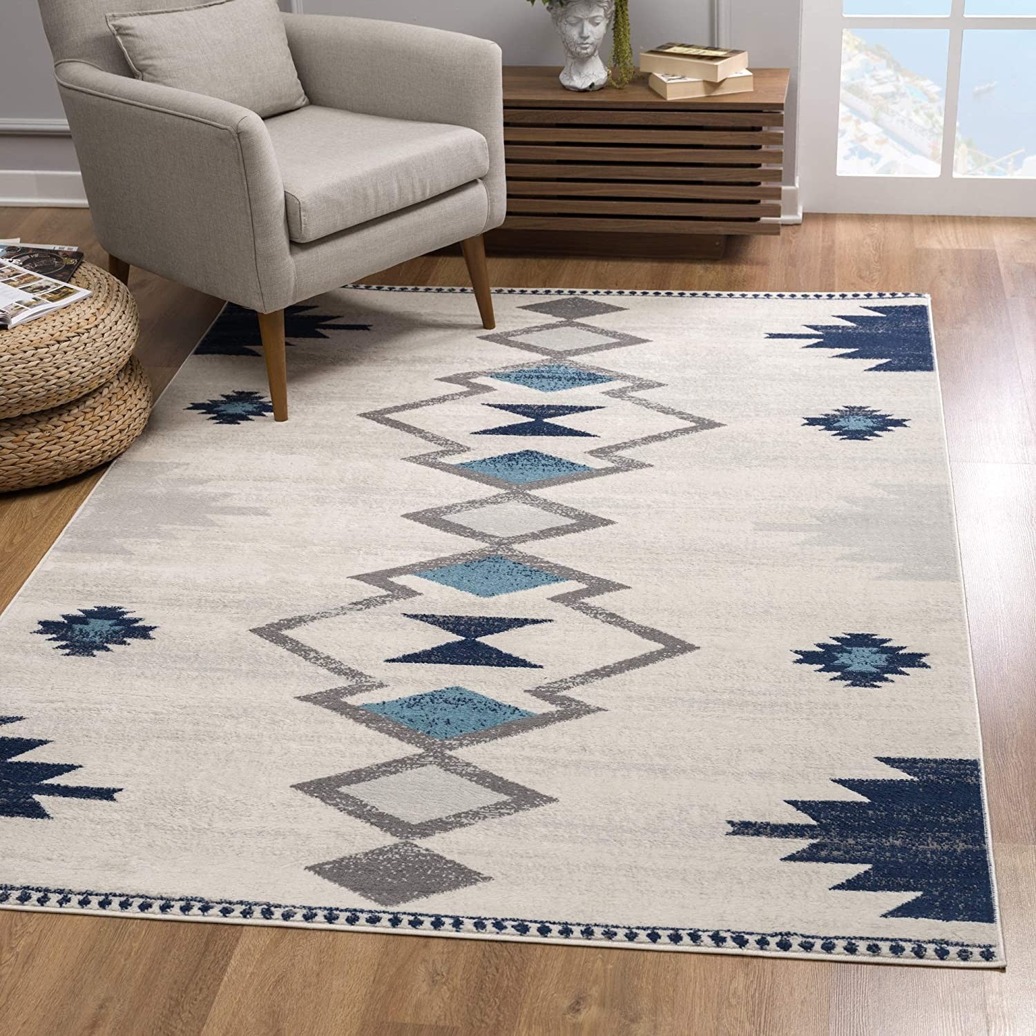 Stylish Blue and Ivory Southwest Runner Rug for Your Living Space