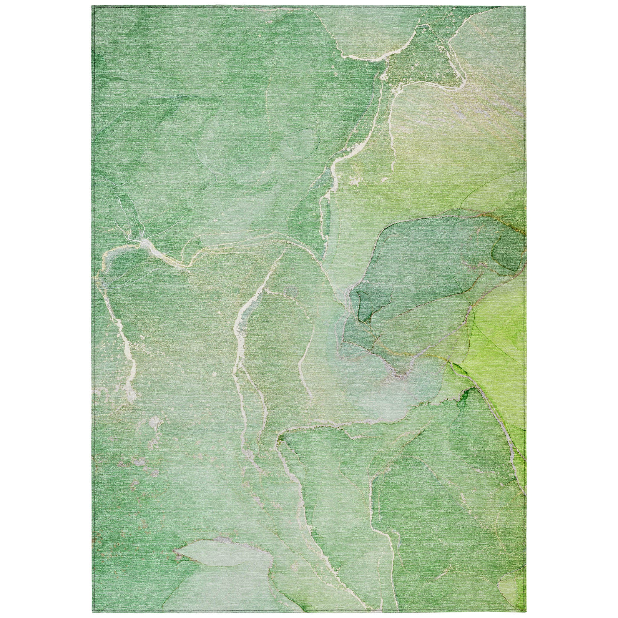 Stylish Washable & Stain-Resistant Green Abstract Indoor-Outdoor Runner Rug with Non-Skid Design