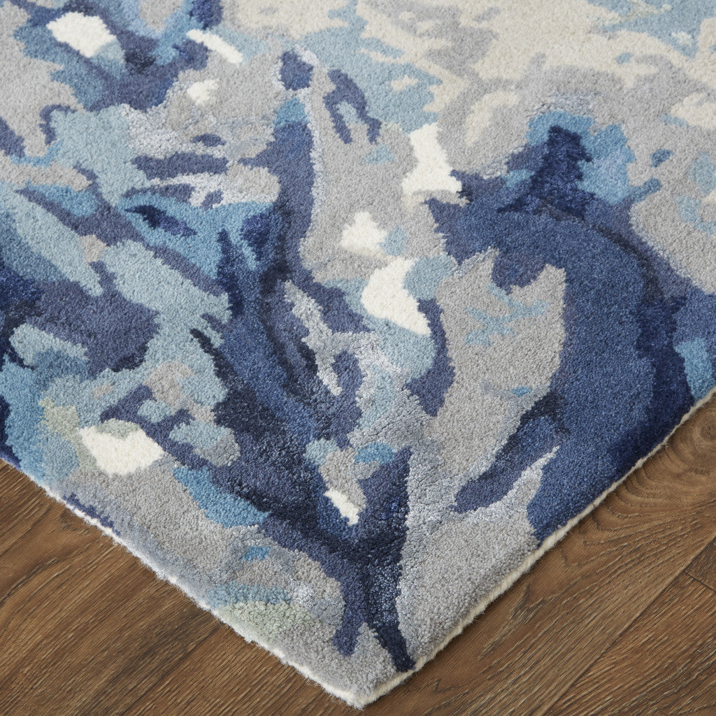 Exquisite Hand-Tufted Blue Floral Wool Rectangular Area Rug for a Cozy and Artistic Home Ambiance