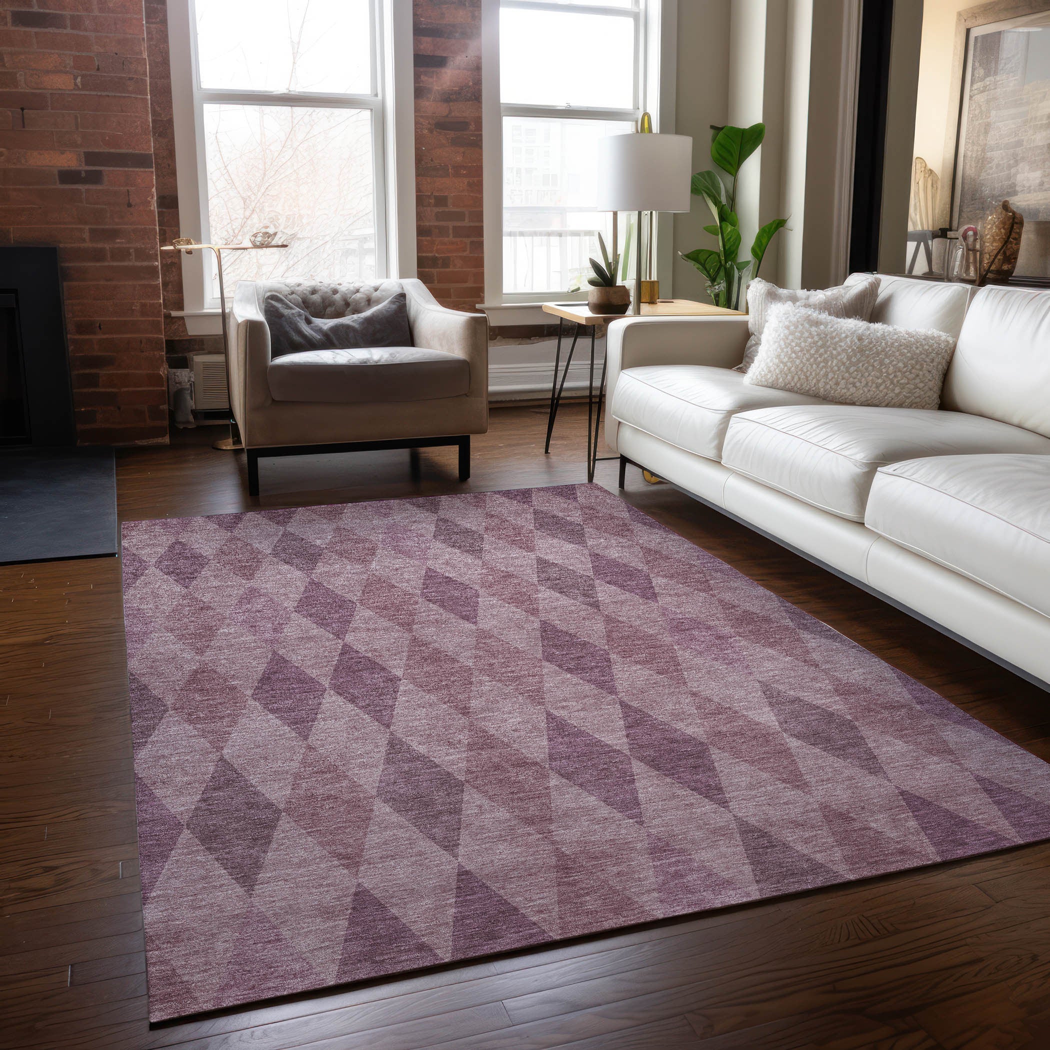 Washable, Stain-Resistant & Non-Skid Geometric Purple Outdoor Runner Rug for Your Space