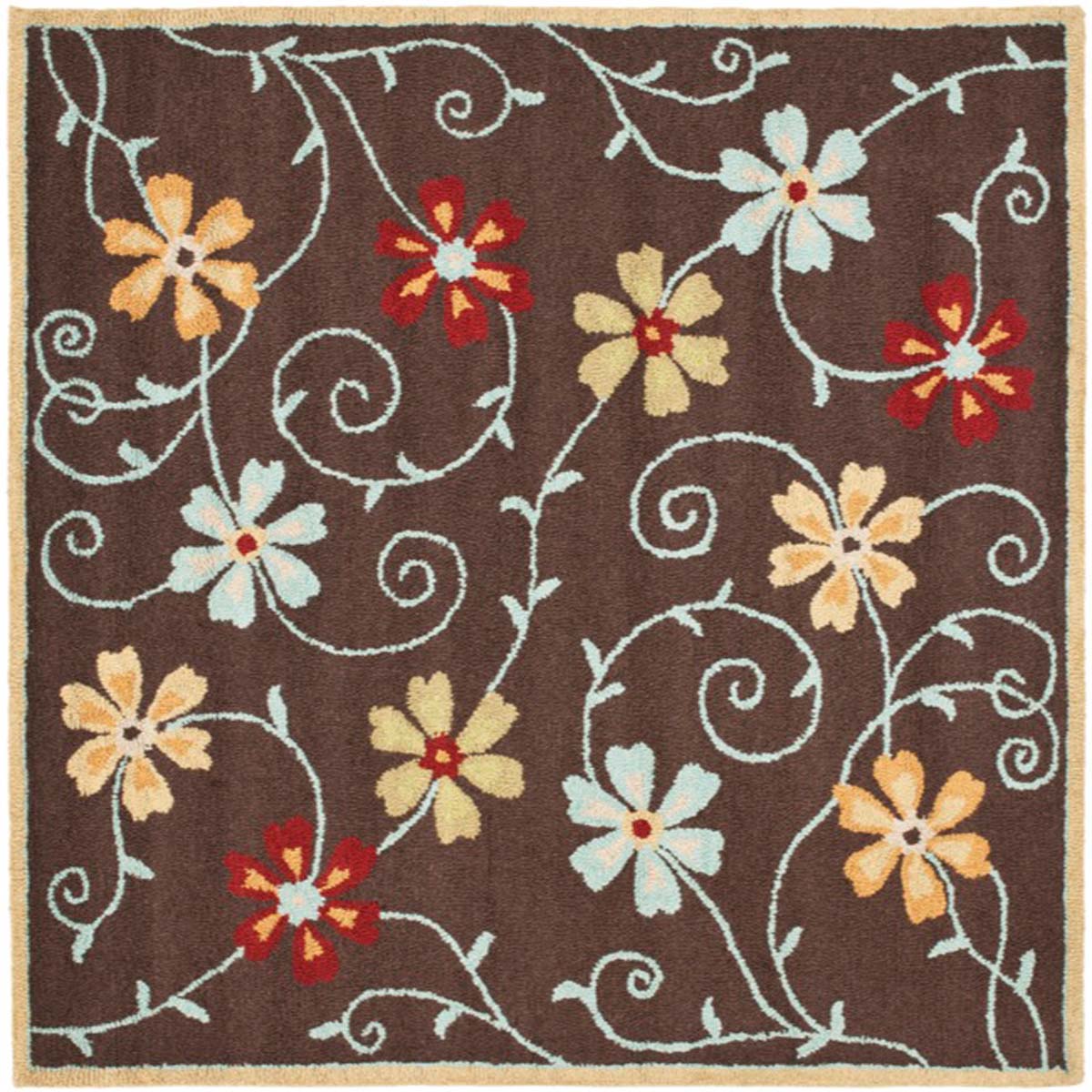 Stylish Hand-Woven Colorful Wool Blossom Rug for Country Casual Interiors