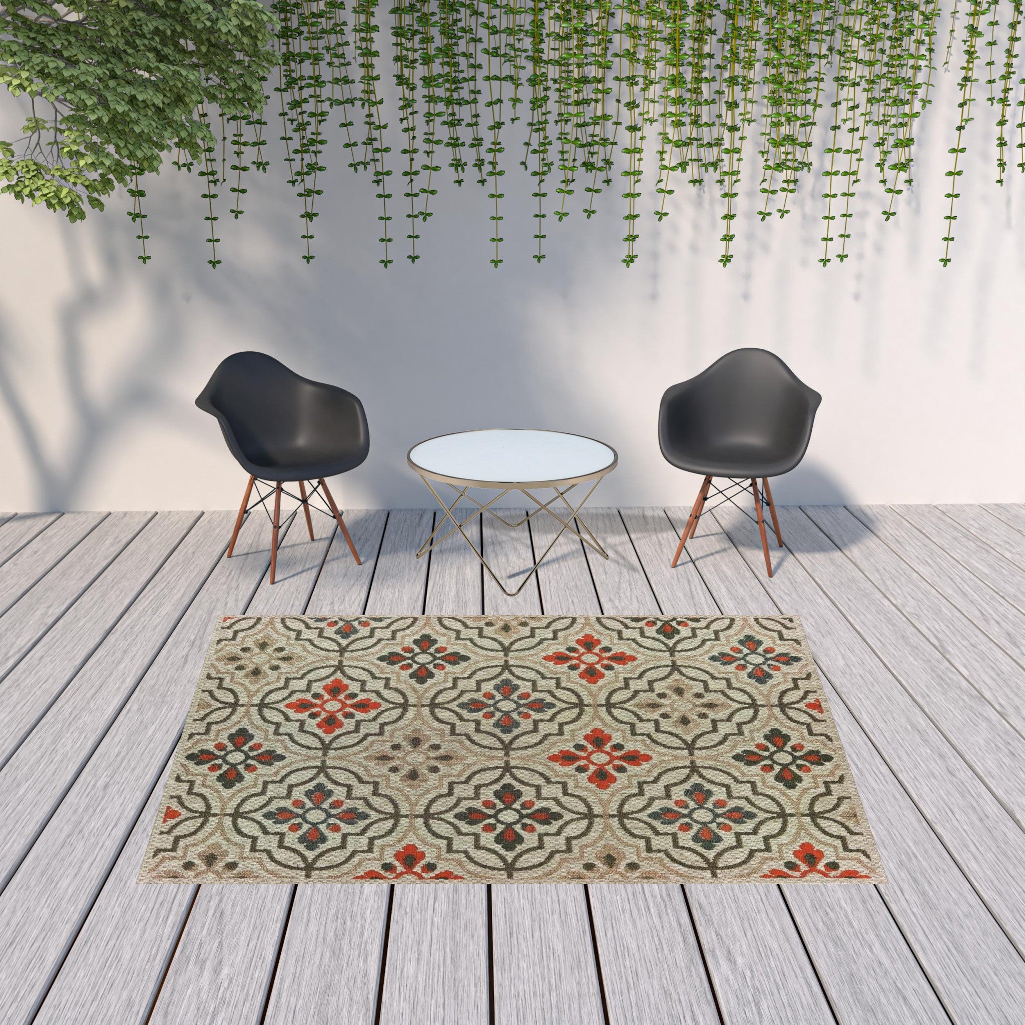 Stylish Gray, Orange & Navy Moroccan Outdoor Rug for Indoor/Outdoor Use