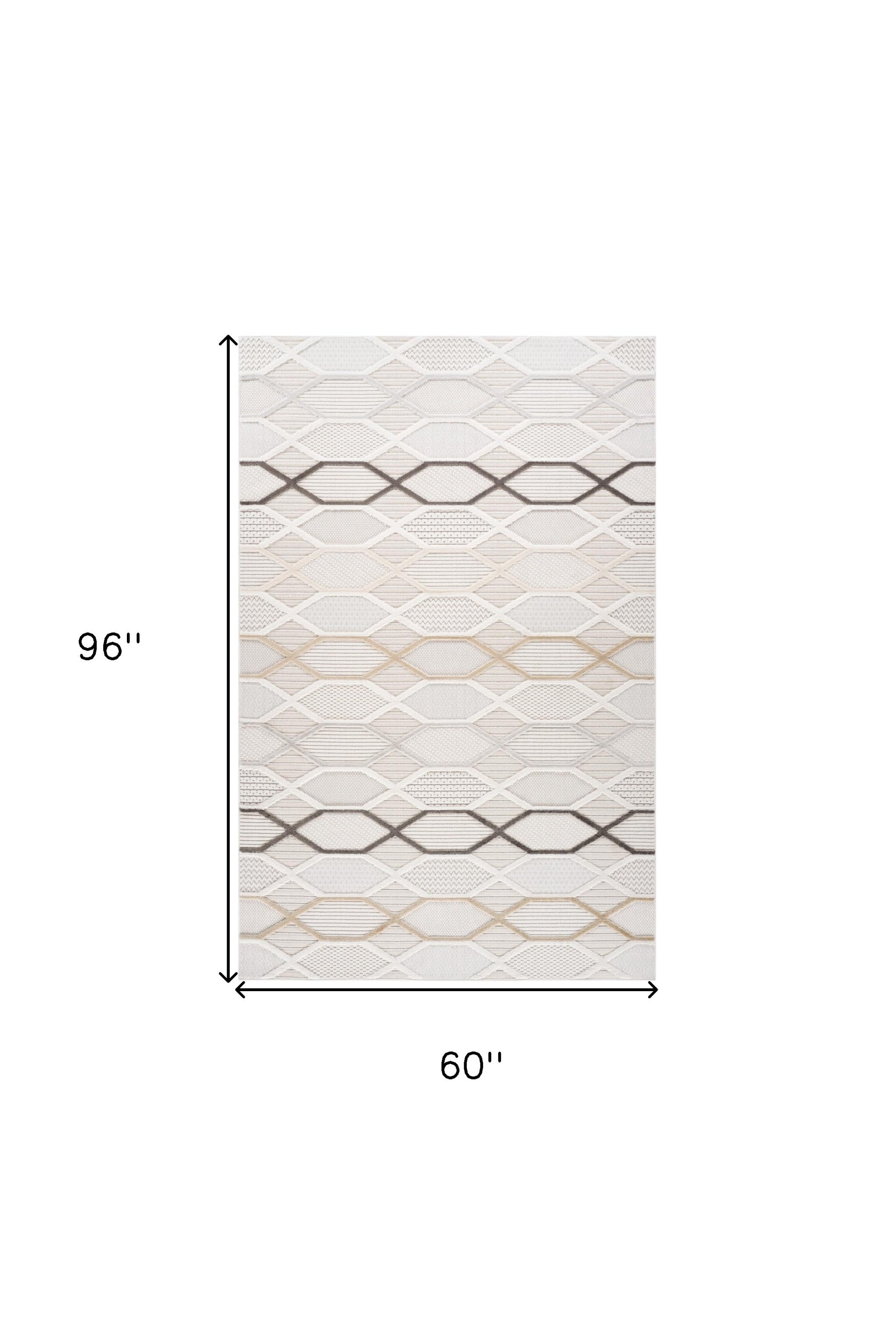 5' x 8' Cream and Beige Abstract Distressed Stain-Resistant Polyester Area Rug Ideal for Spaces with Kids and Pets