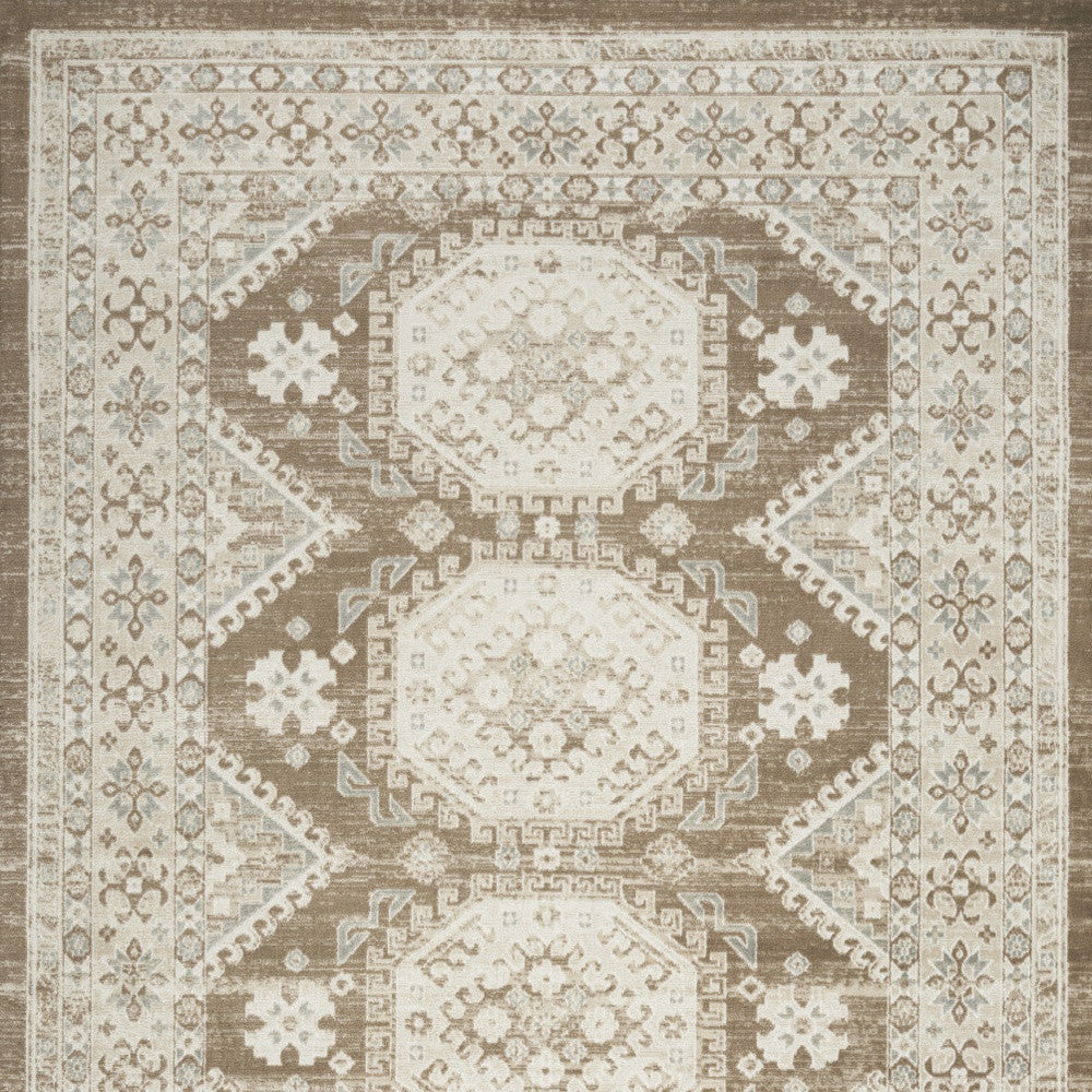 Stylish 8' x 10' Brown Geometric Distressed Area Rug for Any Living Room