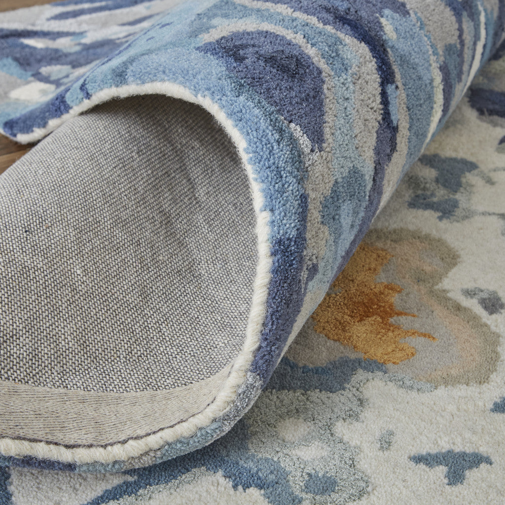 Exquisite Hand-Tufted Blue Floral Wool Rectangular Area Rug for a Cozy and Artistic Home Ambiance