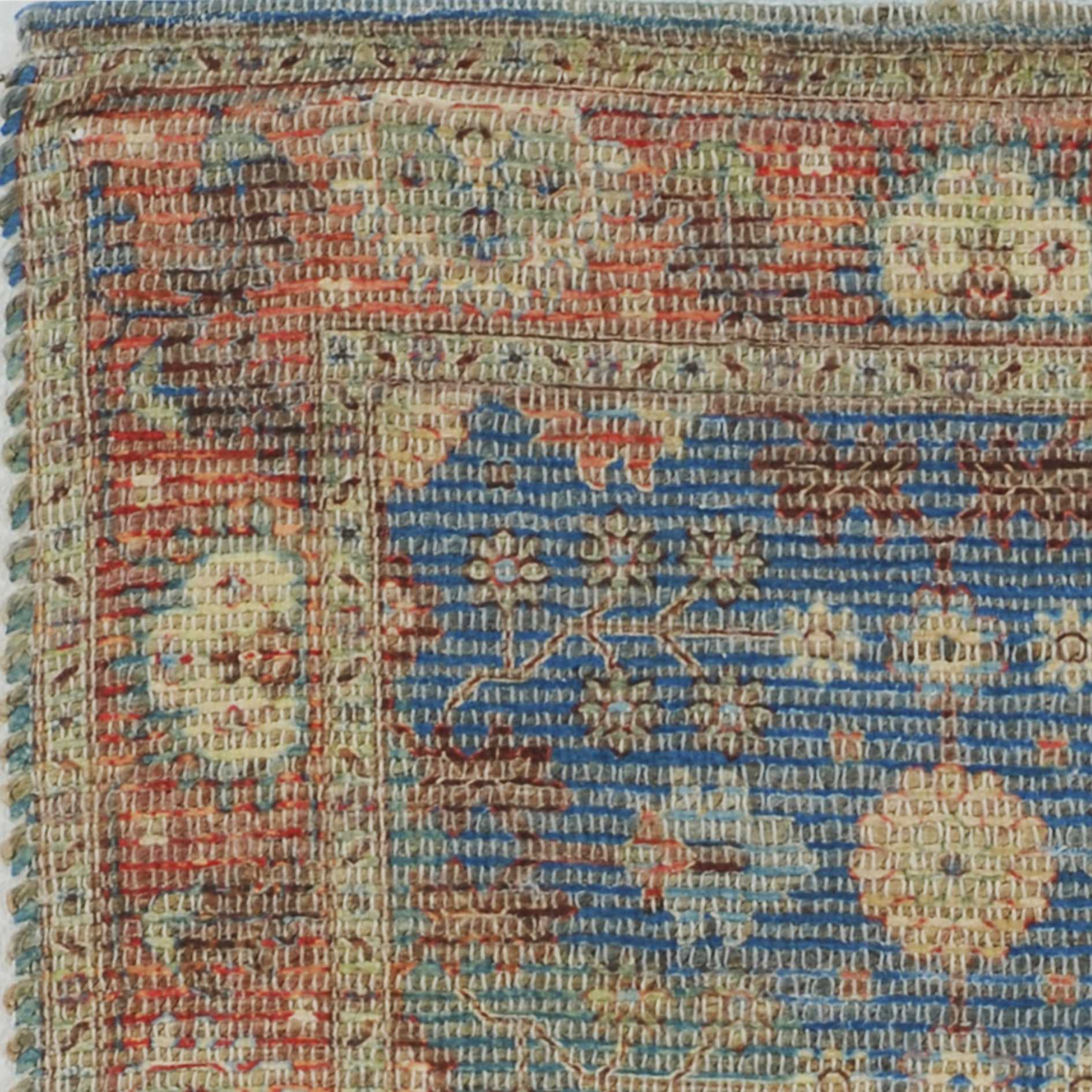 Artistic Handmade 8'x11' Blue Floral Rectangle Area Rug for Warm and Stylish Spaces