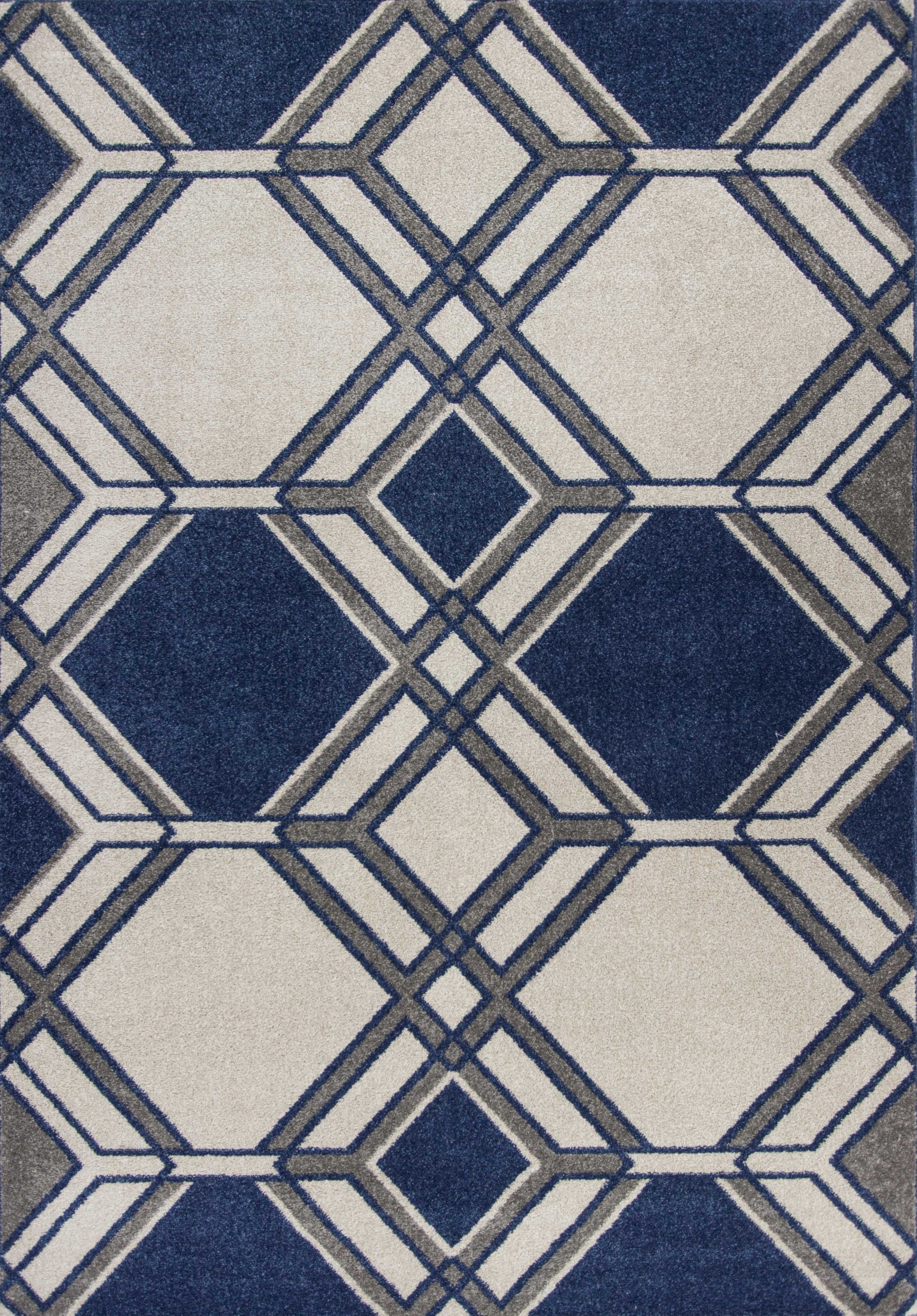Stylish and Modern Outdoor and Indoor Area Rugs with Ivory and Blue Geometric Design