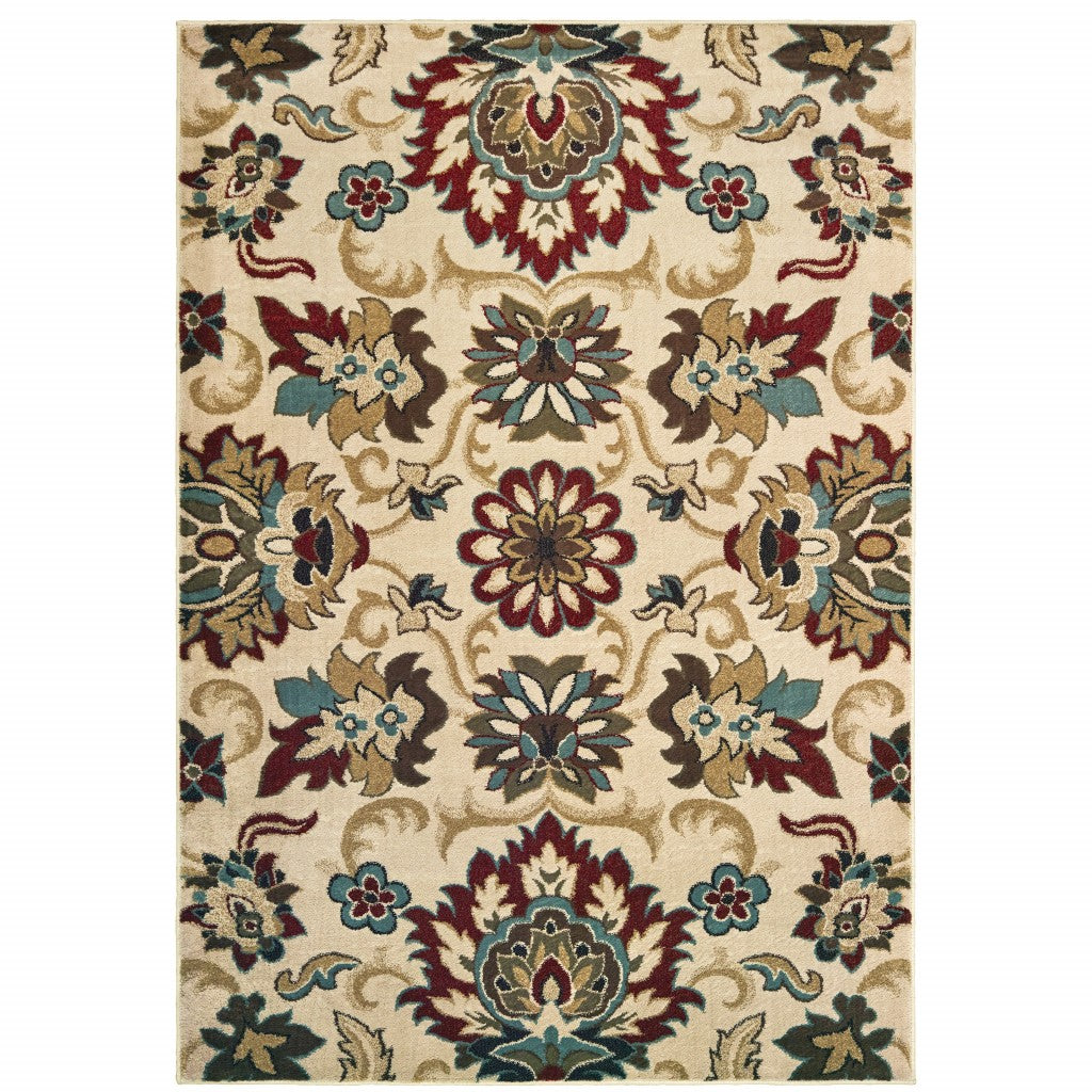 Exquisite Ivory and Red Floral Vines Area Rug for Home Décor with Retro - Modern Style