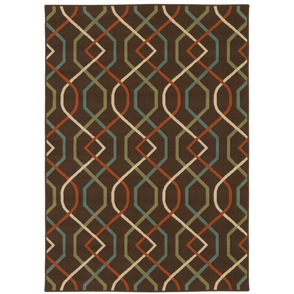 Stain-Resistant Brown & Ivory Geometric Outdoor Area Rug for Indoor/Outdoor Use