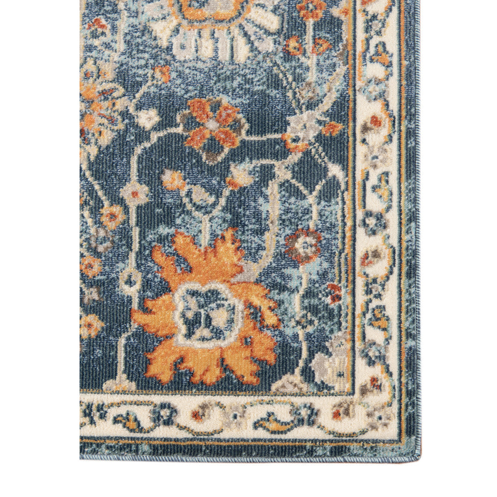 Stain-Resistant Blue & Orange Floral Outdoor/Indoor Area Rug for Comfort