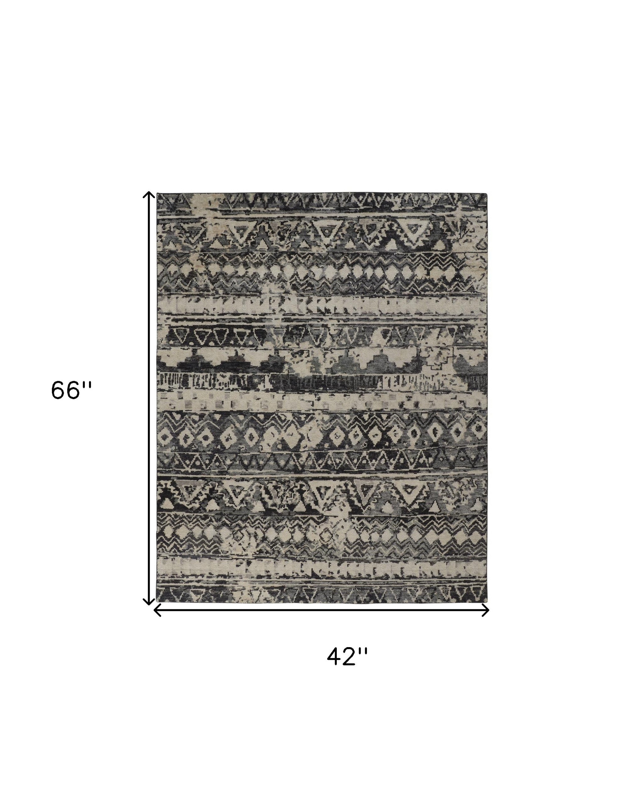 Stain-Resistant Hand-Knotted Wool Geometric Area Rug - Artisan Crafted for a Unique Room Accent