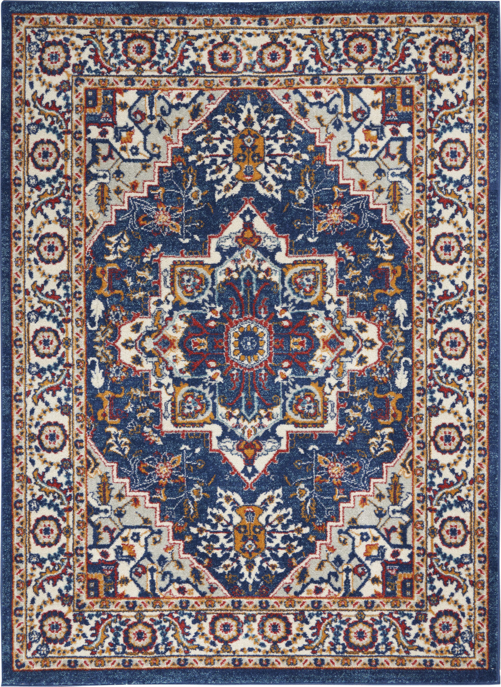 8' x 10' Blue and Ivory Power Loom Area Rug - Stylish, Durable & Ideal for Living Spaces