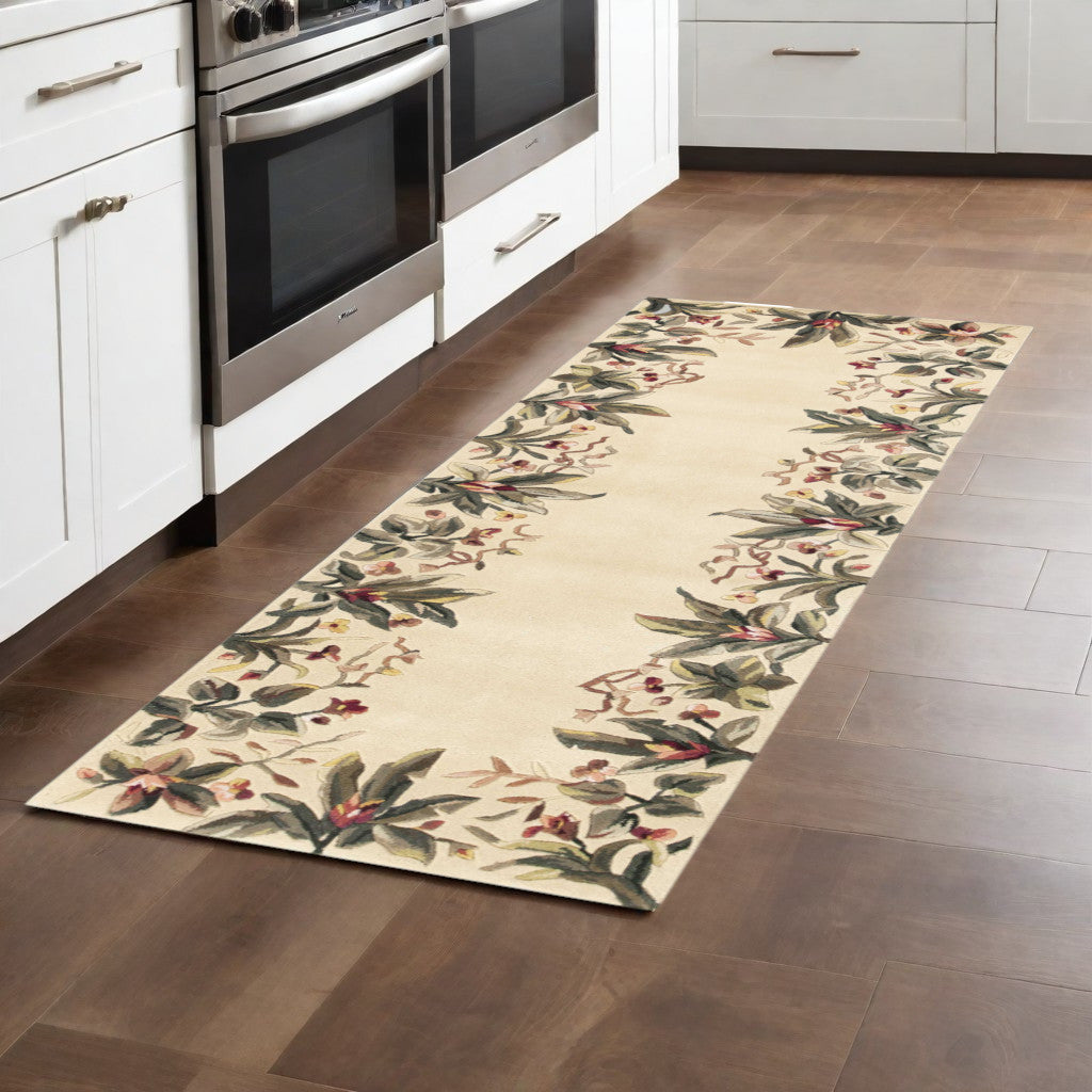 Ivory Wool Floral Hand-Tufted Rectangular Area Rug - Enhance Your Living Space with Graceful Design and Cozy Comfort