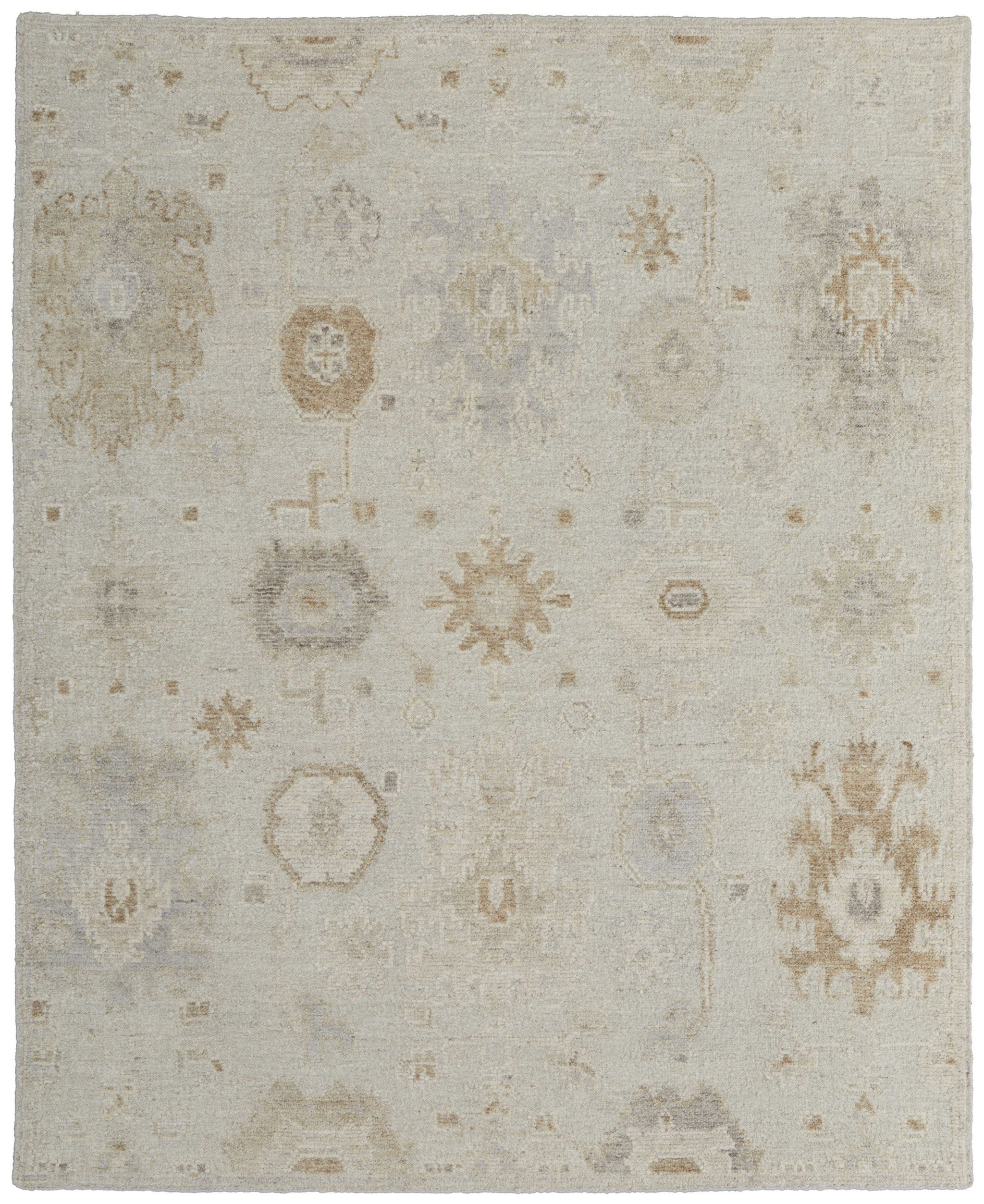 Elegant Hand - Knotted Tan & Gray Floral Area Rug for Cozy Living Spaces