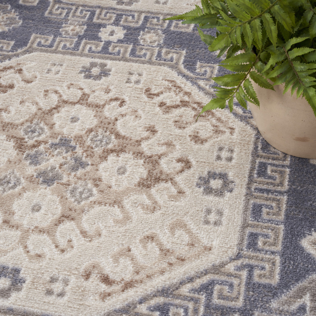 Stylish 9' x 12' Blue Geometric Distressed Synthetic Area Rug for Elegant Living Room Decor