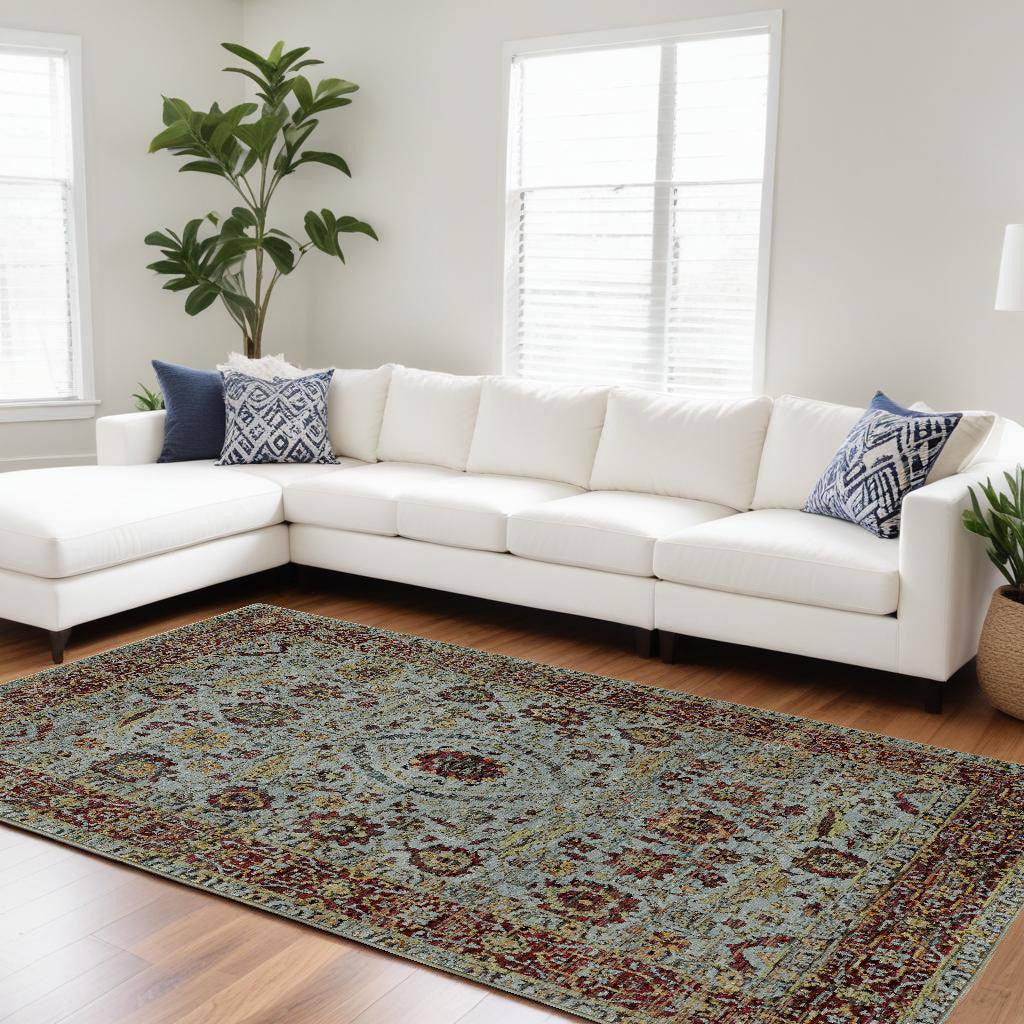 Exquisite Stain - Resistant Blue and Green Oriental Power Loom Area Runner Rug, Ideal for Family Homes with Kids and Pets