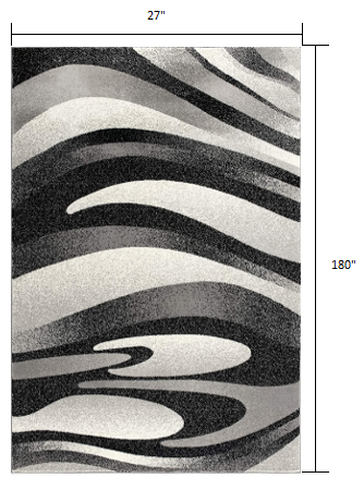 Stylish Stain-Resistant Power Loom Runner Rug in Black, Gray & White Marble Design