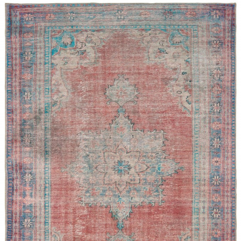 Vintage-Style Red and Blue Oriental Indoor Area Rug with Durable, Soft, and Timeless Classic Design for Traditional Decor