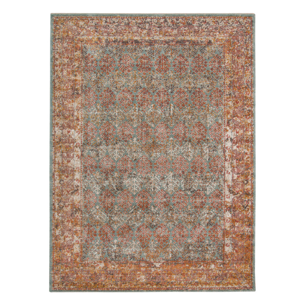 Stylish Teal and Orange Medallion Power Loom Area Rug - Stain Resistant for Pet Homes