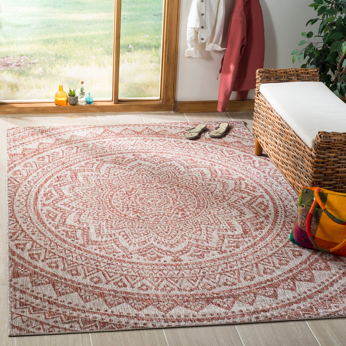 Stylish and Durable Polypropylene Power Loomed Courtyard Rectangle Rug from Turkey