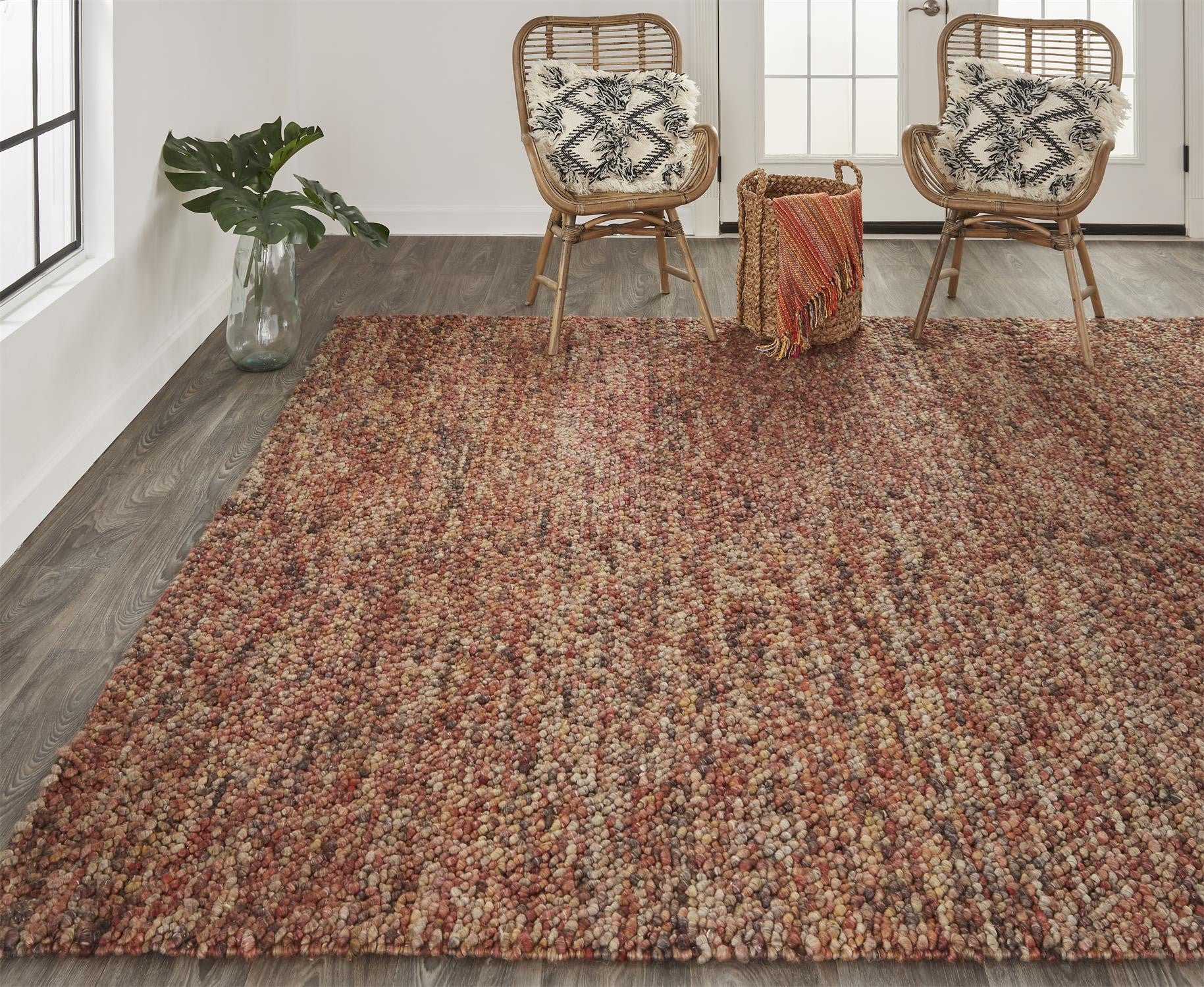 Stain-Resistant Hand-Woven Orange Red Wool Area Rug for Stylish Homes