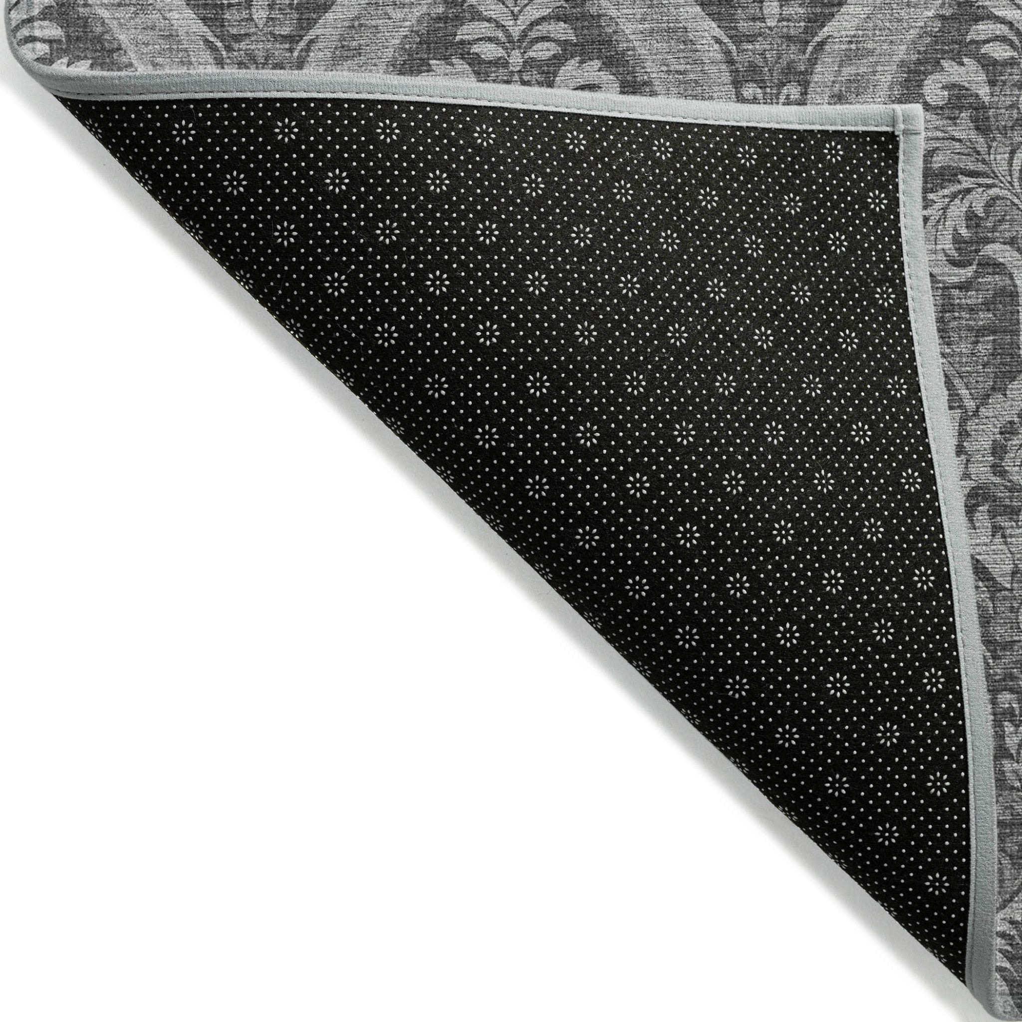 Stylish Washable and Stain - Resistant Non - Skid Damask Design Indoor Outdoor Runner Rug Measuring 27 Inches by 90 Inches