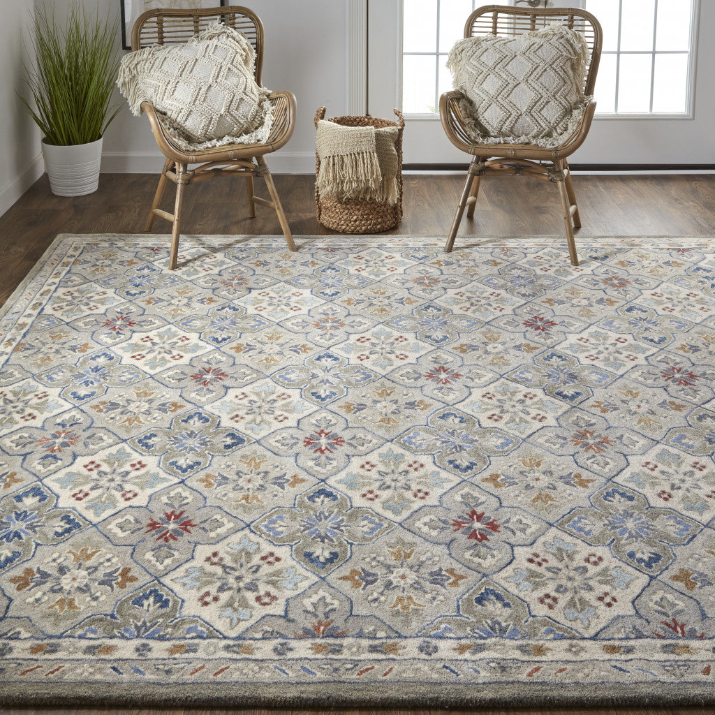 Stylish Stain-Resistant Hand-Tufted Wool Patchwork Area Rug in Taupe and Ivory