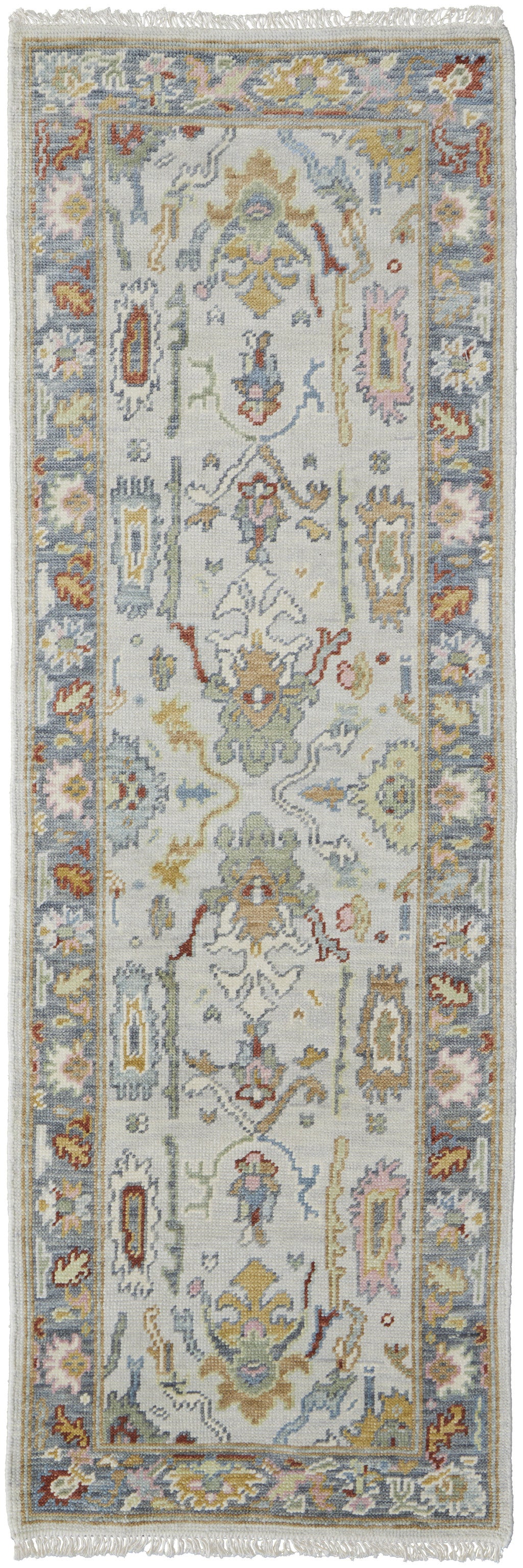 Stain-Resistant Hand-Knotted Gray, Gold & Fringed Wool Area Rug for Your Home