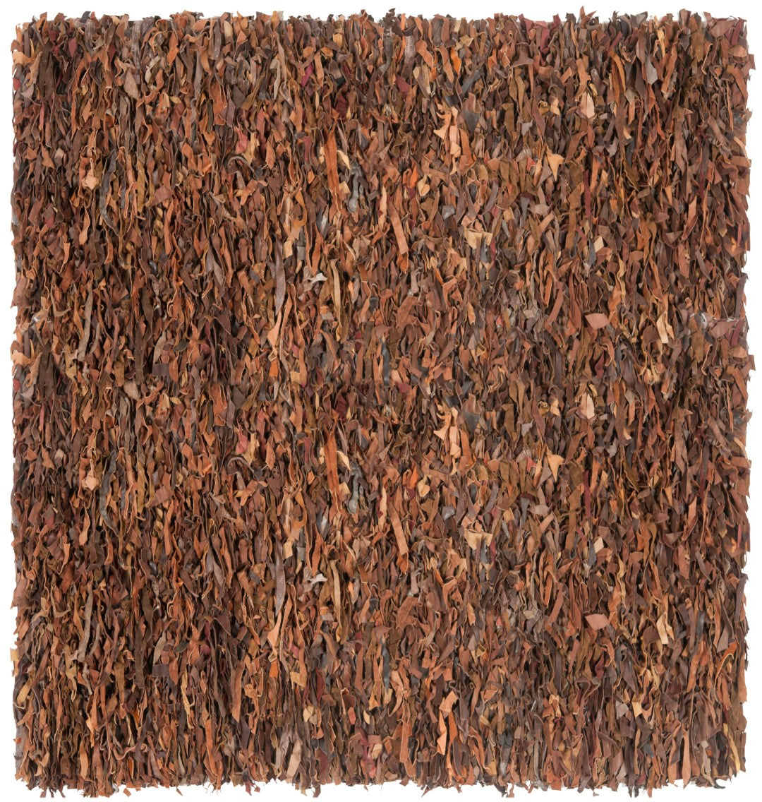 Luxurious Artisan-Crafted Leather Hand-Knotted Shag Rug with 14mm Pile Height