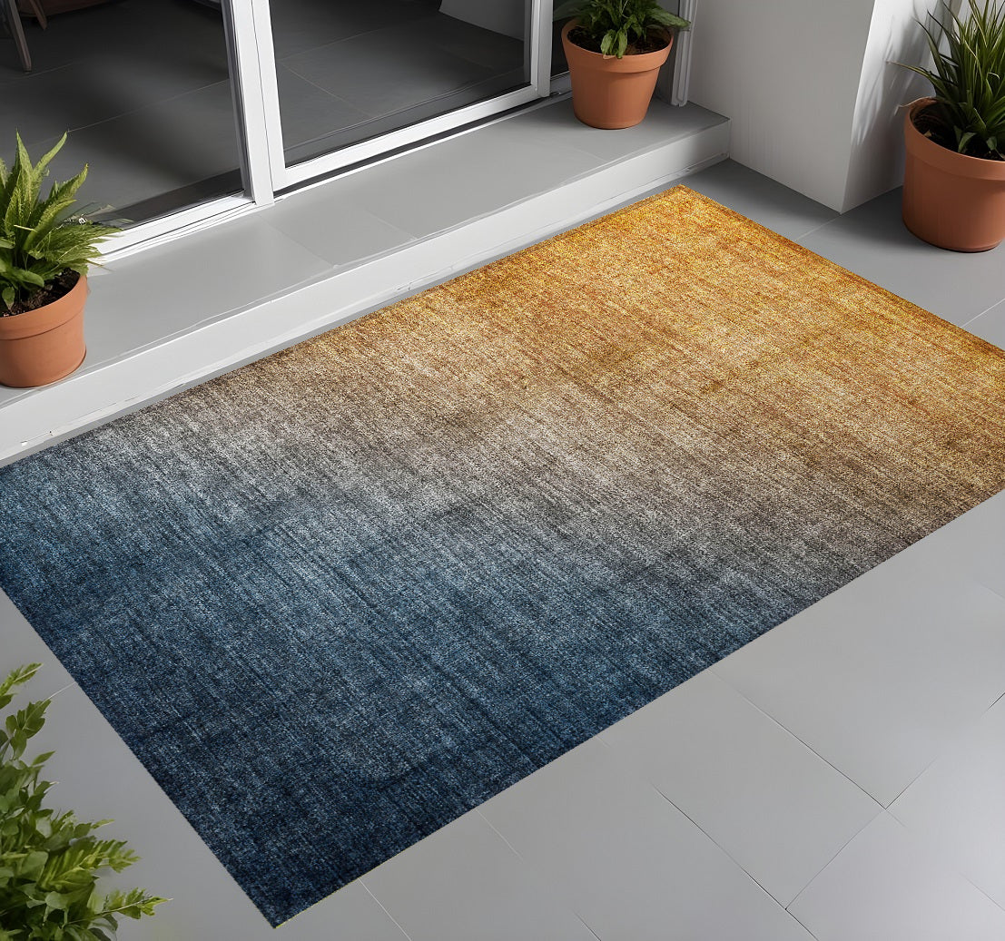 Stylish Ombre Teal and Red Orange Washable and Stain - Resistant Runner Outdoor Rugs for Both Indoor and Outdoor Decor