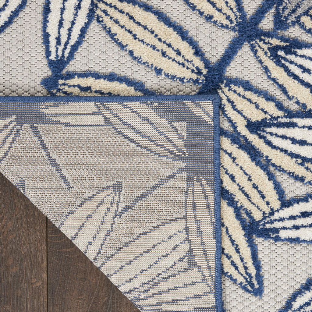 Stylish Ivory & Blue Floral Outdoor/Indoor Area Rug, 63 x 89