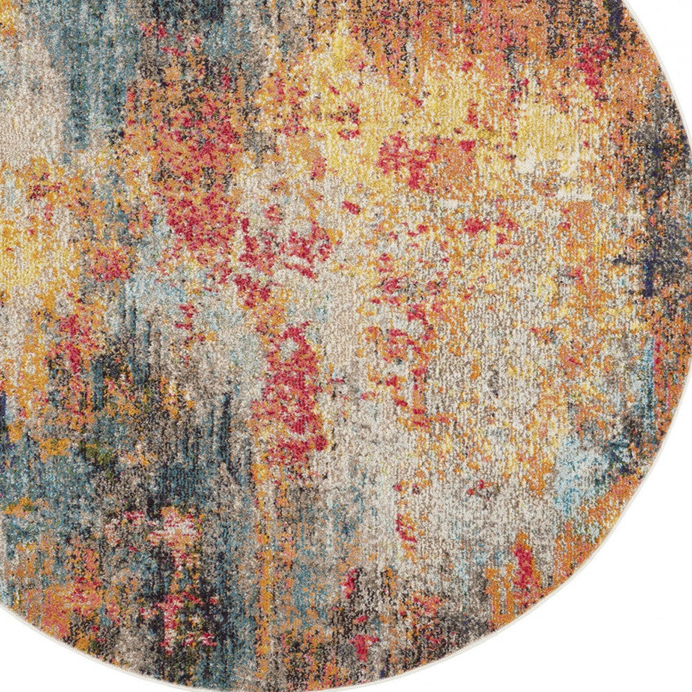 4' x 4' Multicolor Round Abstract Power Loom Non-Skid Area Rug for Lively Spaces