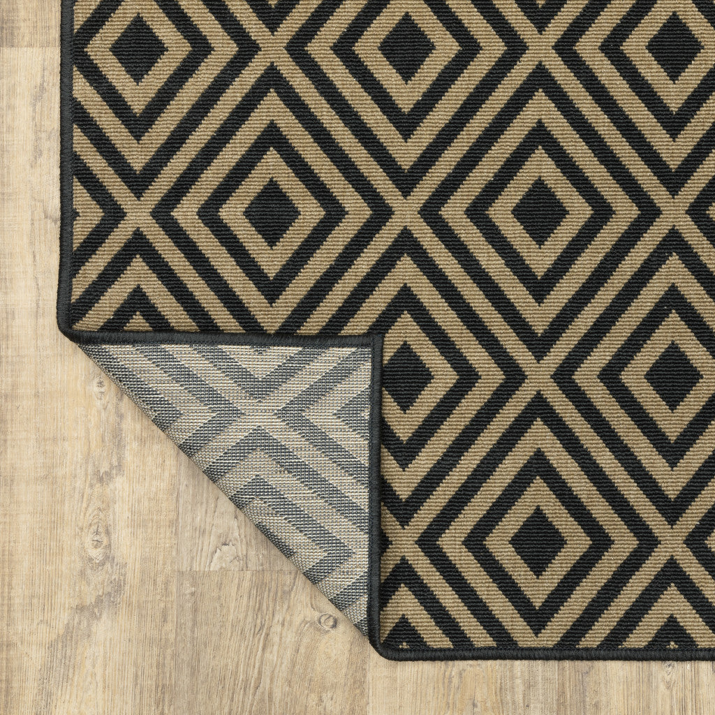 Stylish and Practical Black and Tan Geometric Indoor-Outdoor Area Rug - Stain Resistant, Ideal for Family Homes with Kids