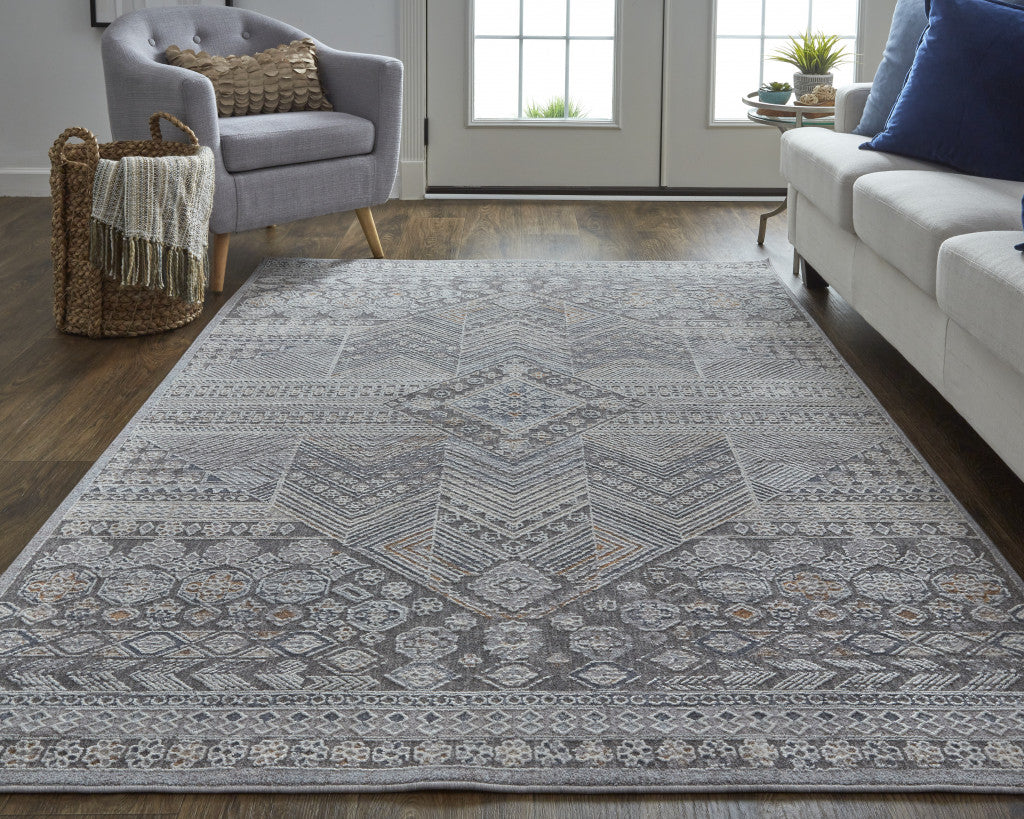 Durable Stain-Resistant Geometric Area Rug in Ivory and Gray for Every Room