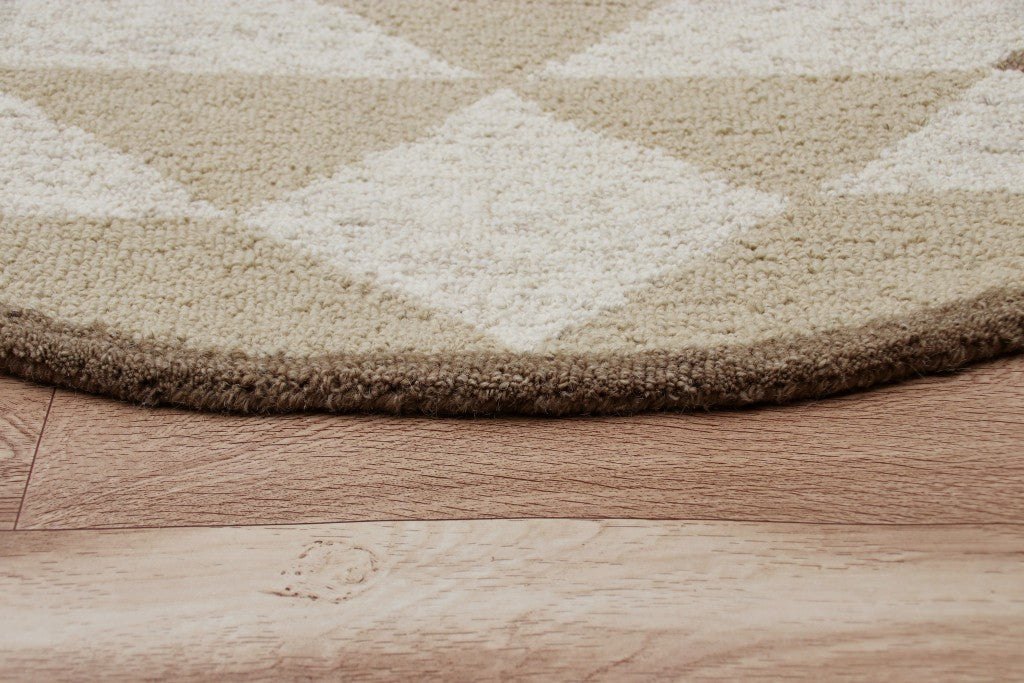 Durable Round Brown Bohemian Geometric Wool Area Rug for Modern & Classic Homes