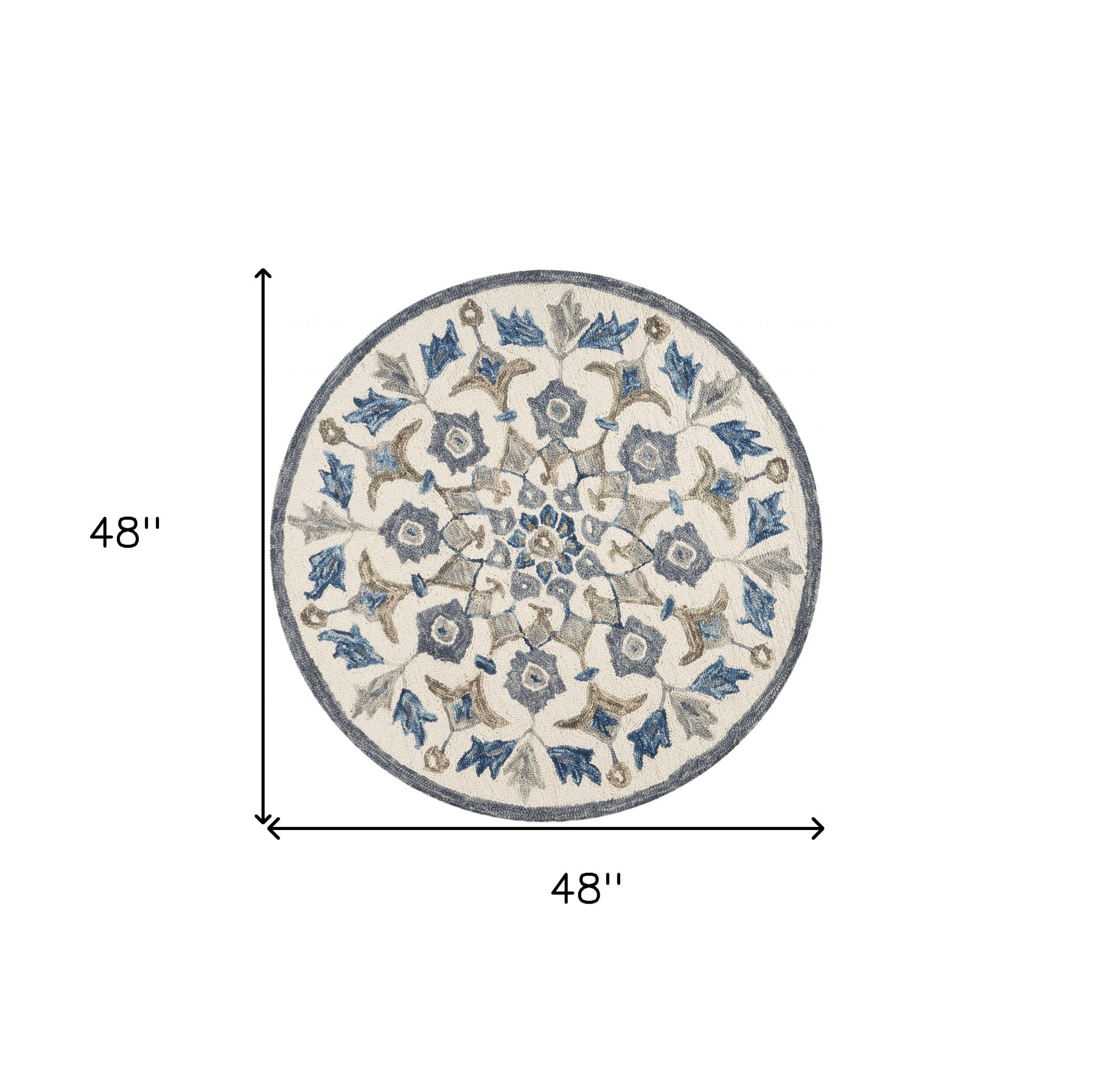 Hand-Tufted Wool Round Blue Floral Area Rug for Comfort, Style in Any Space
