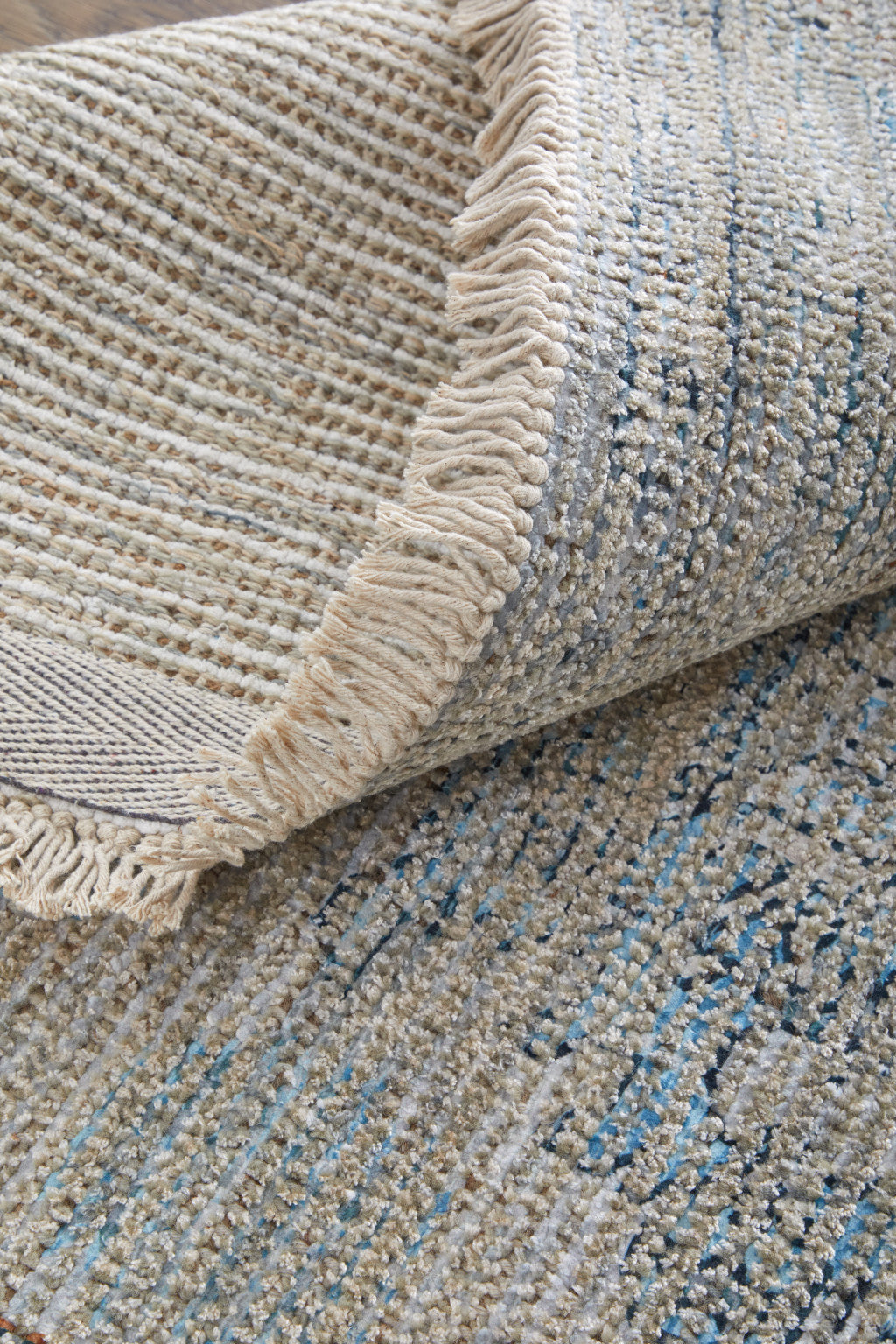 Gray and Taupe Hand-Woven Distressed Fringed Area Rug for Timeless Decor