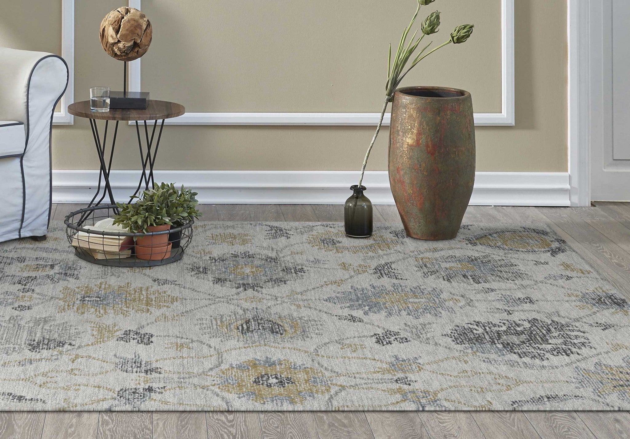 Exquisite Ivory Floral Vine Machine - Made Area Rug with Modern Allure and High - Quality Craftsmanship for Your Home Decor