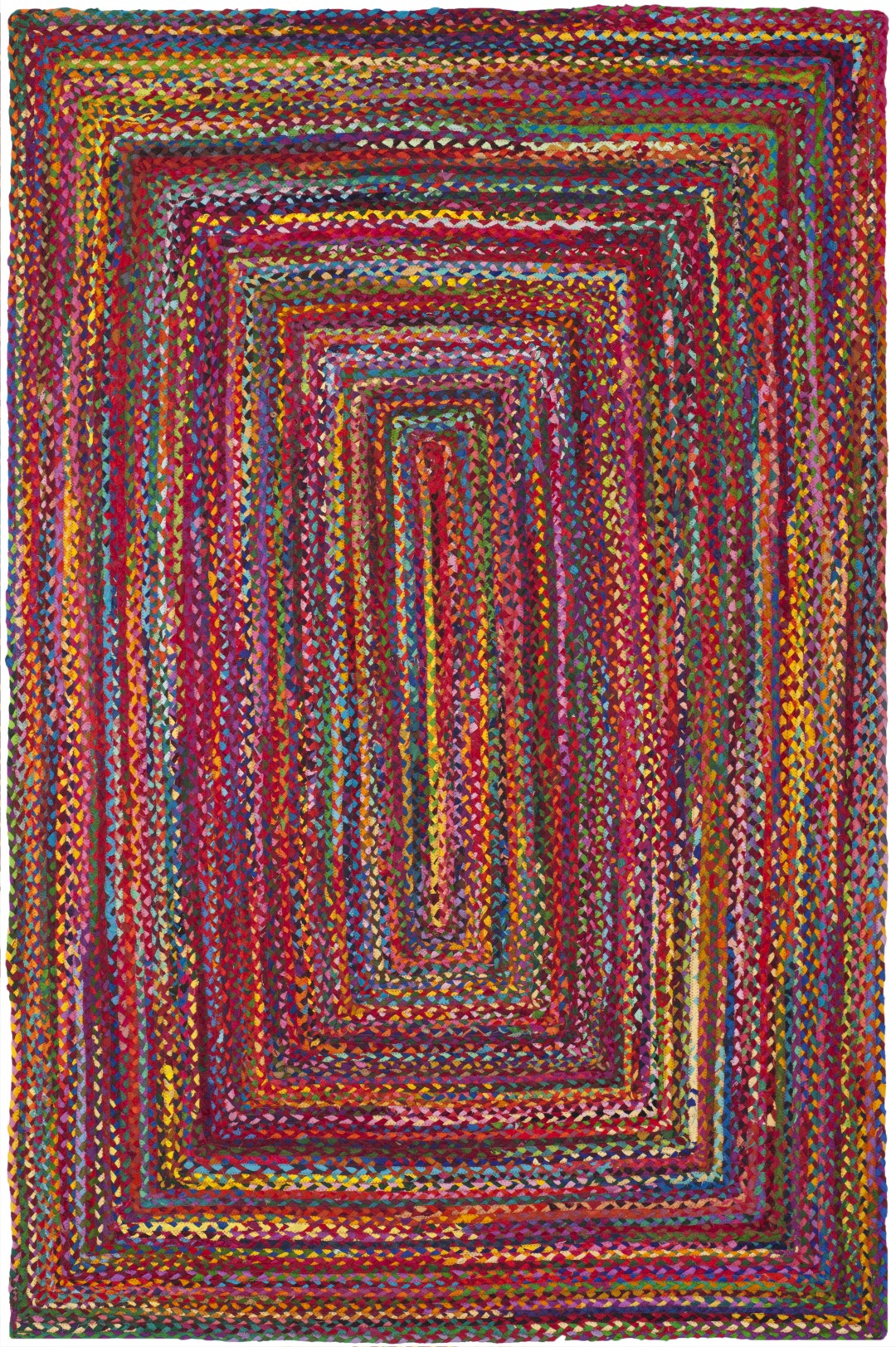 Exquisite Hand-Woven Braided Cotton Pile Rectangle Rug from India for Stunning Home Decor Elegance